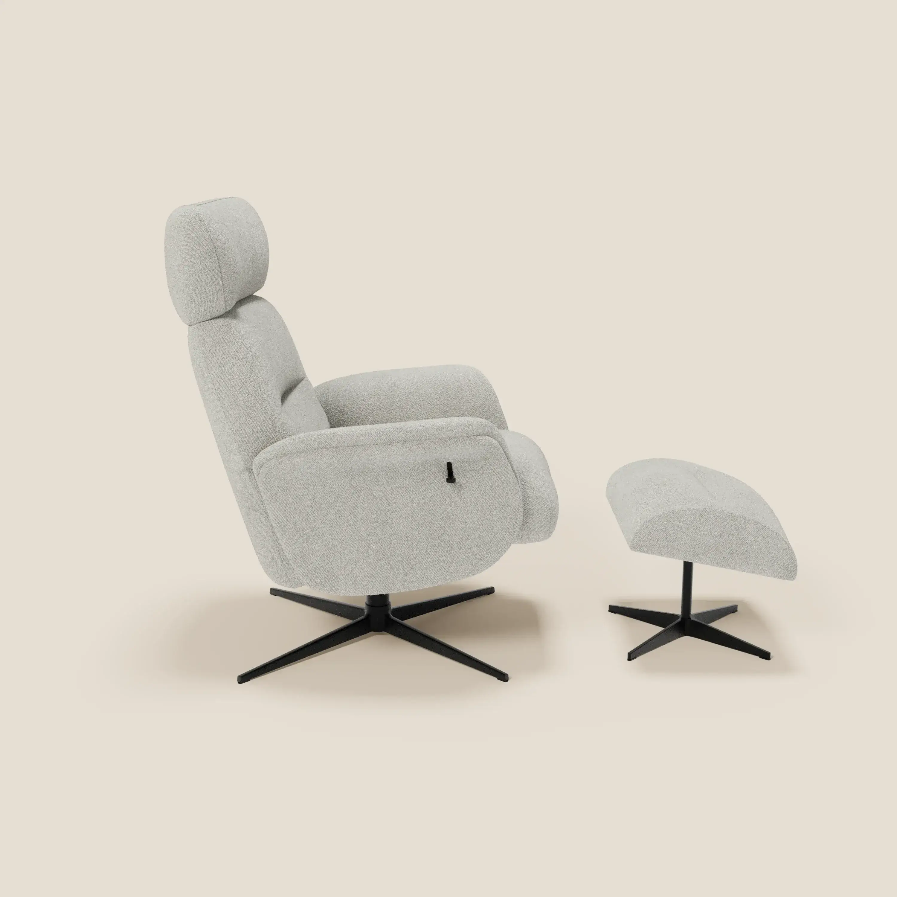 Lunor Fauteuil relax avec pouf en tissu bouclé imperméable T07 blanc - Image 4
