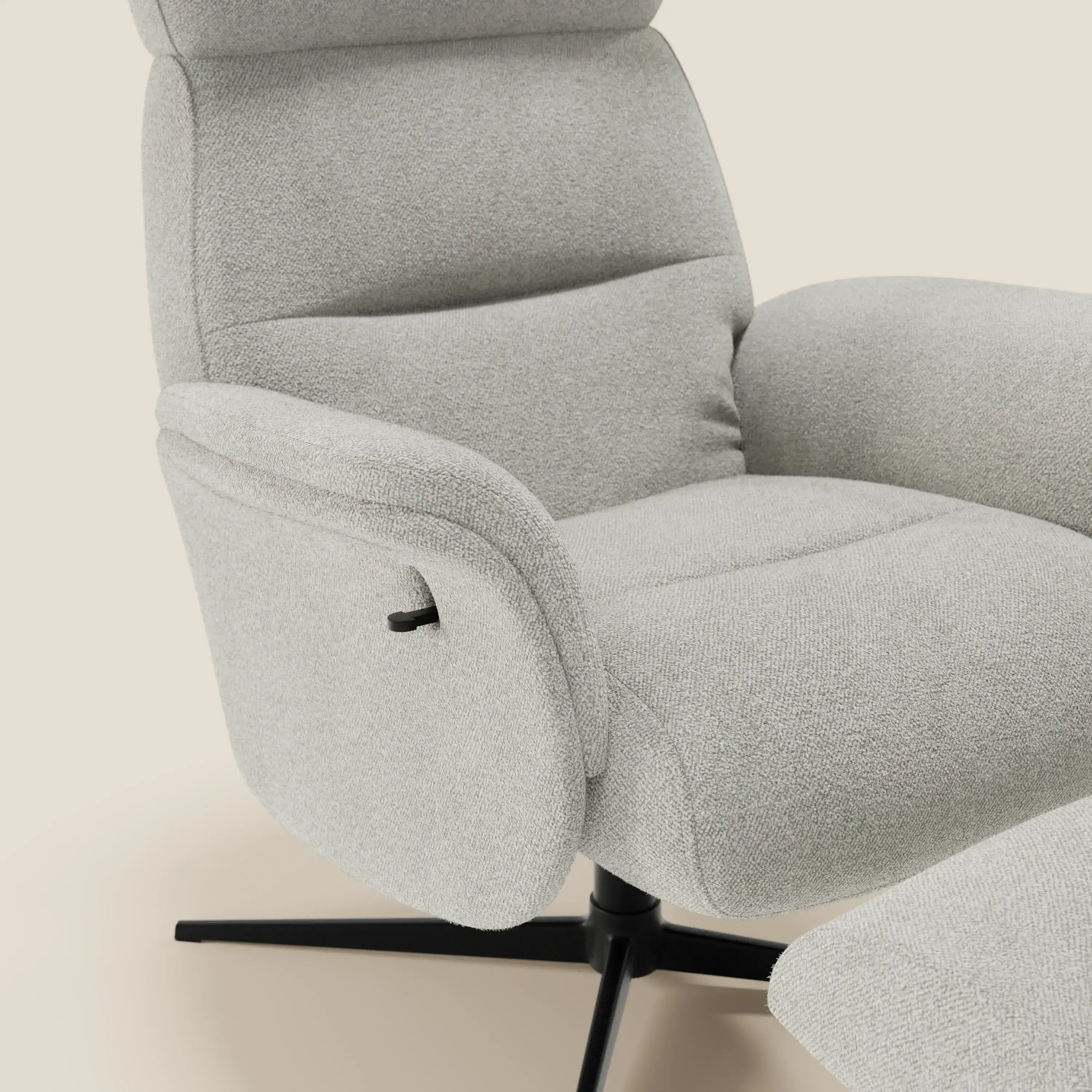 Lunor Fauteuil relax avec pouf en tissu bouclé imperméable T07 blanc - Image 6