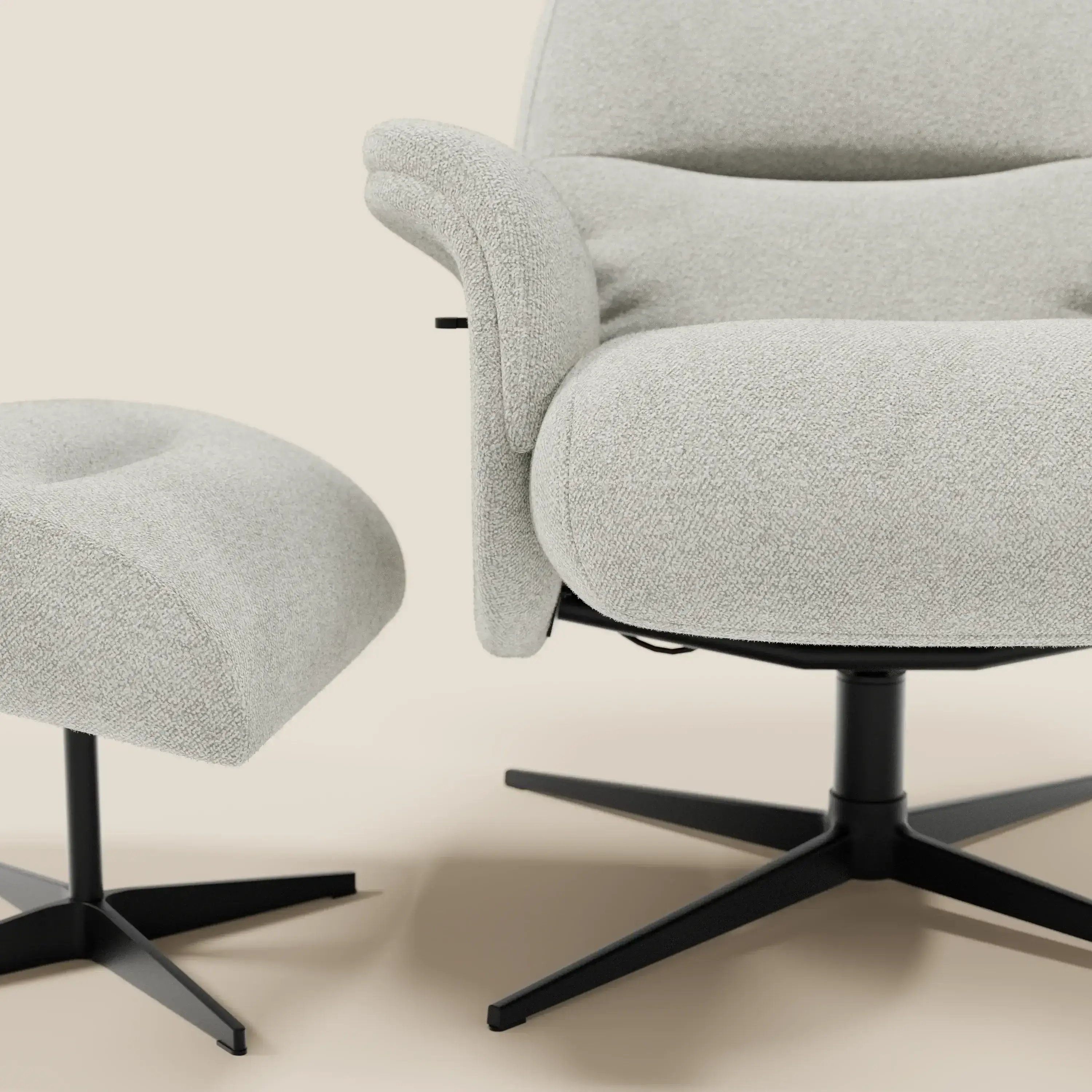 Lunor Fauteuil relax avec pouf en tissu bouclé imperméable T07 blanc - Image 8