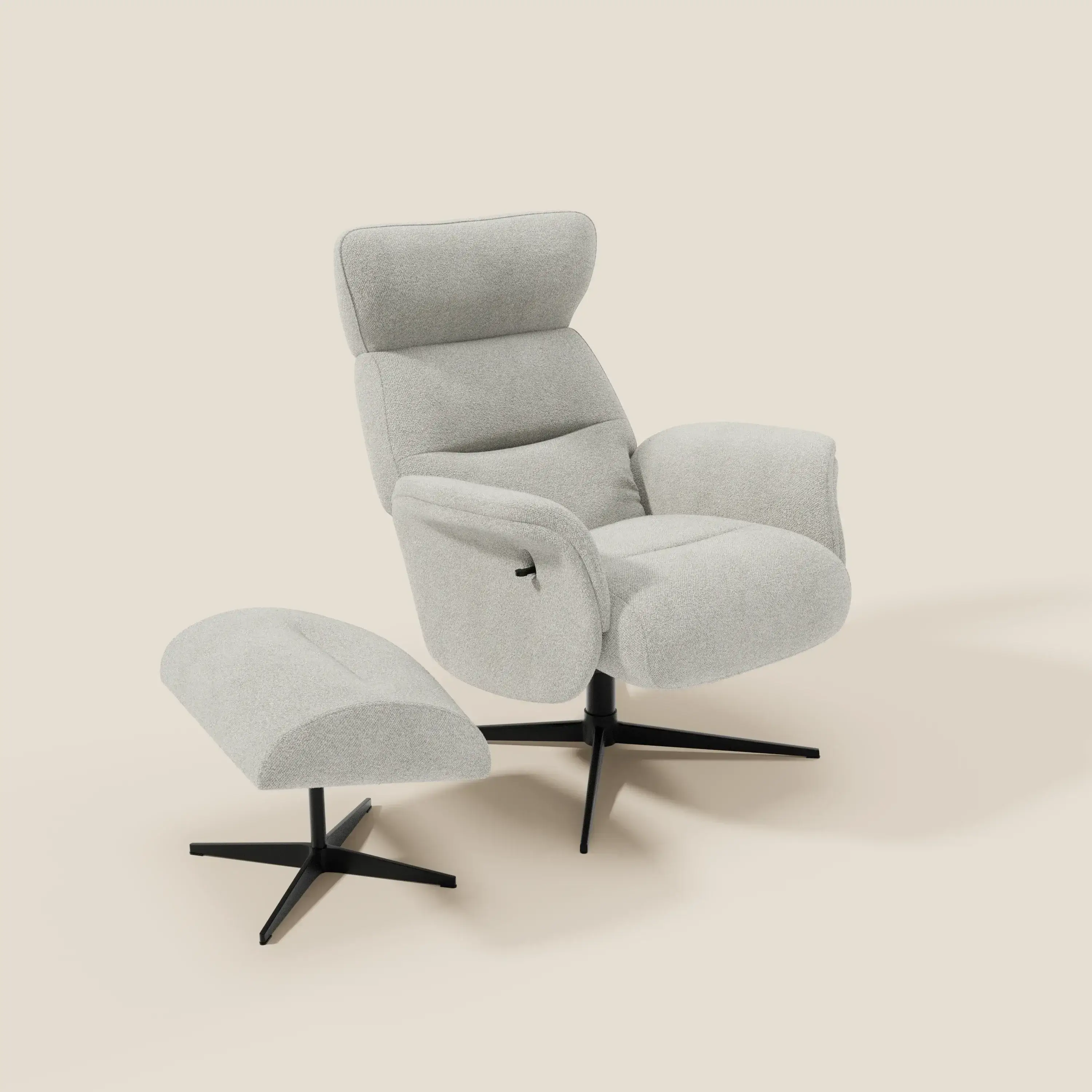 Lunor Fauteuil relax avec pouf en tissu bouclé imperméable T07 blanc - Image 9
