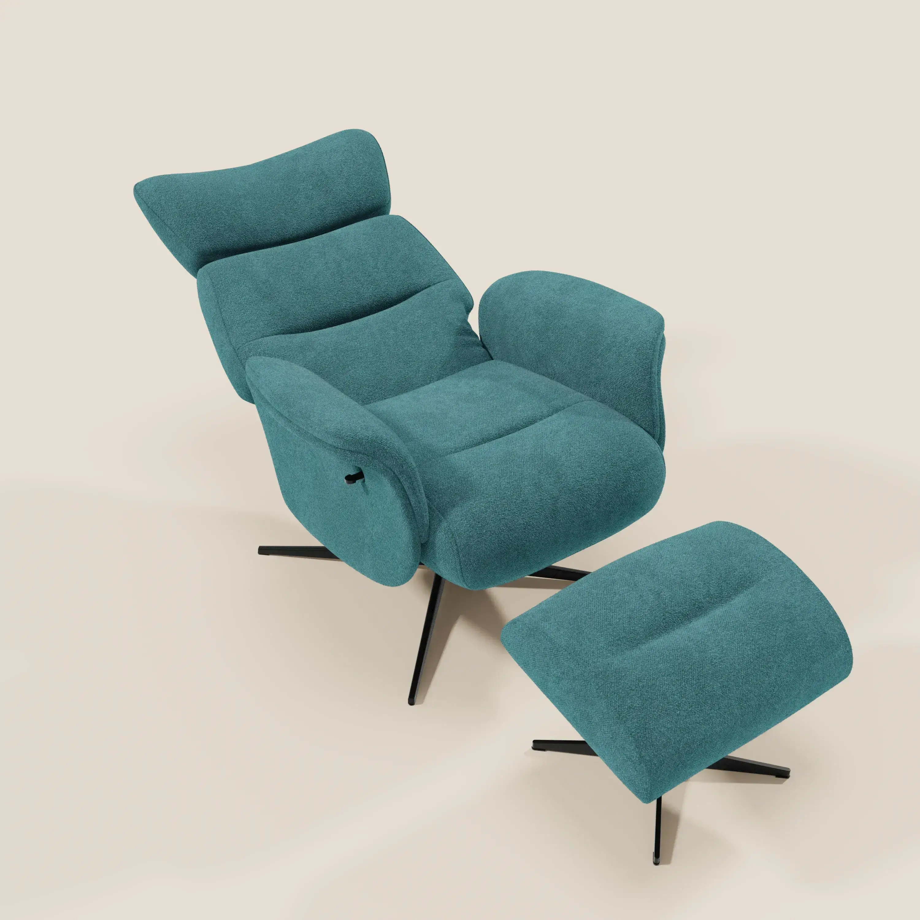 Lunor Fauteuil relax avec pouf en tissu bouclé imperméable T07 bleu ciel - Image 10