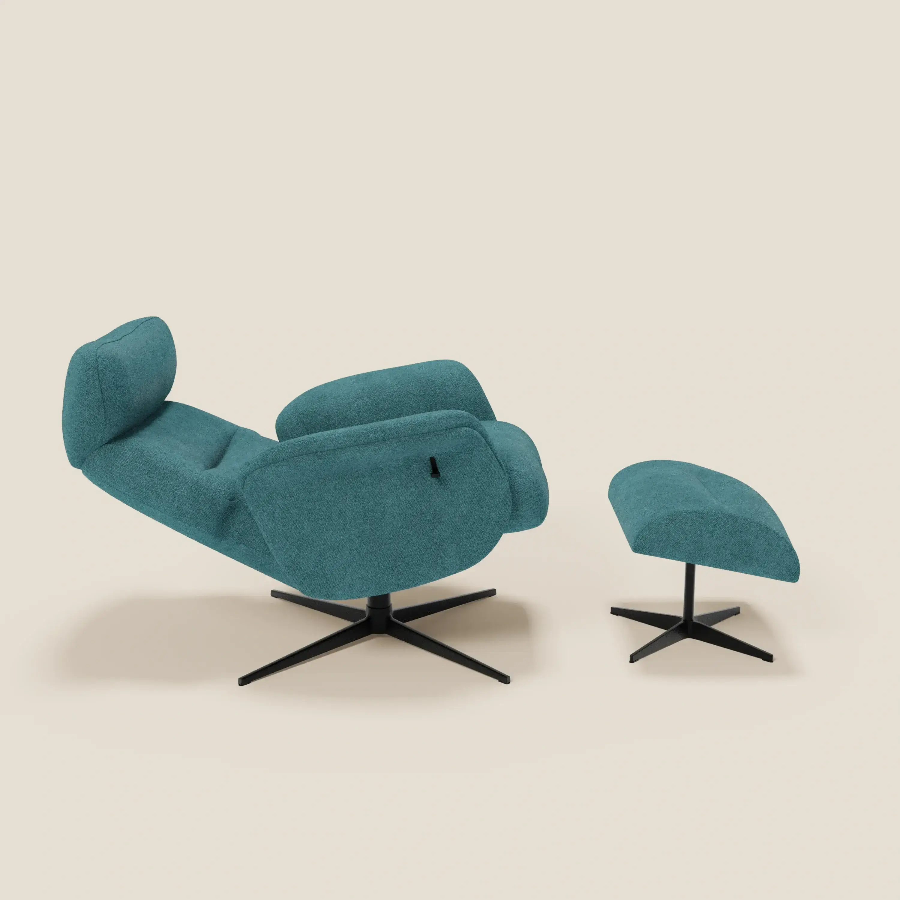 Lunor Fauteuil relax avec pouf en tissu bouclé imperméable T07 bleu ciel - Image 2