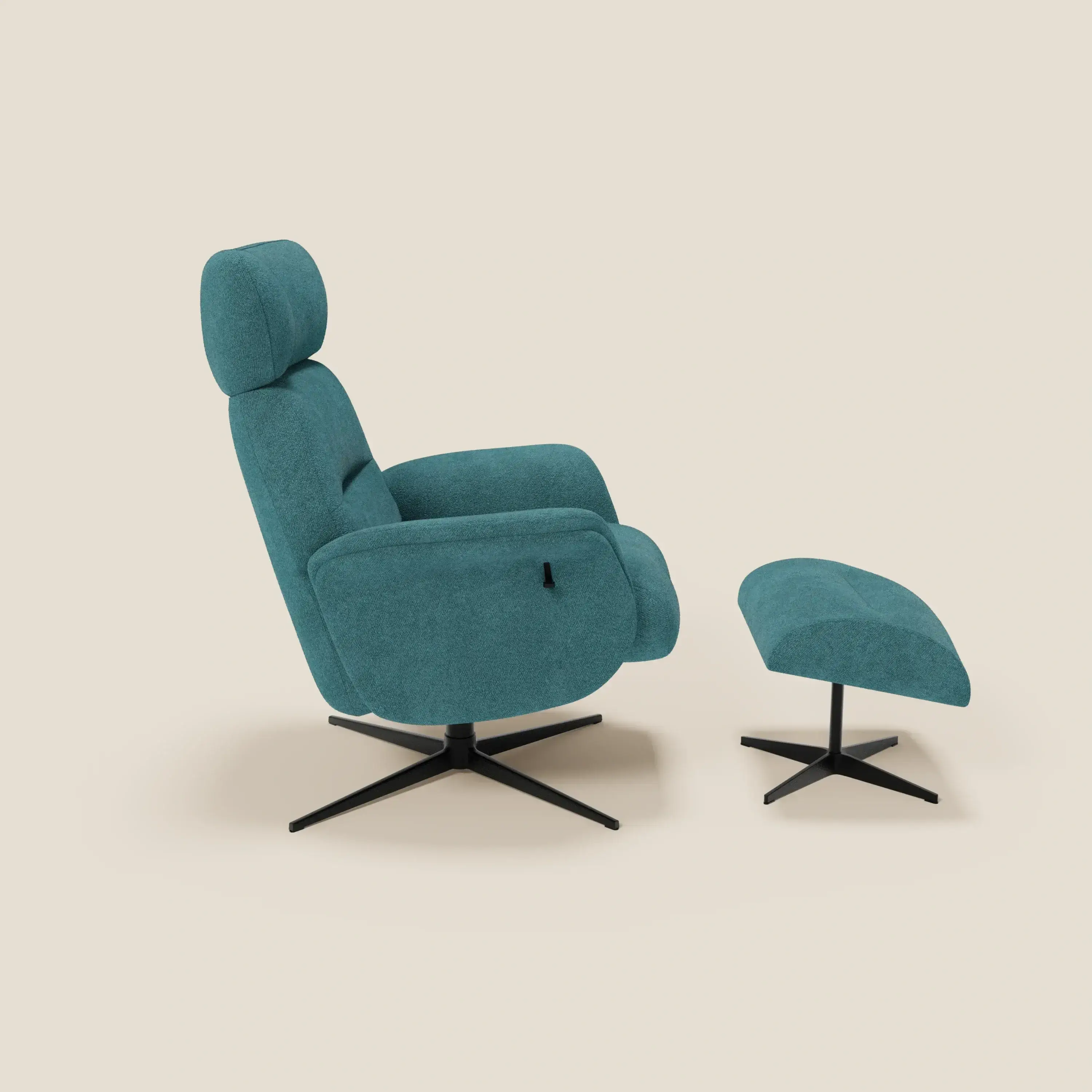 Lunor Fauteuil relax avec pouf en tissu bouclé imperméable T07 bleu ciel - Image 4