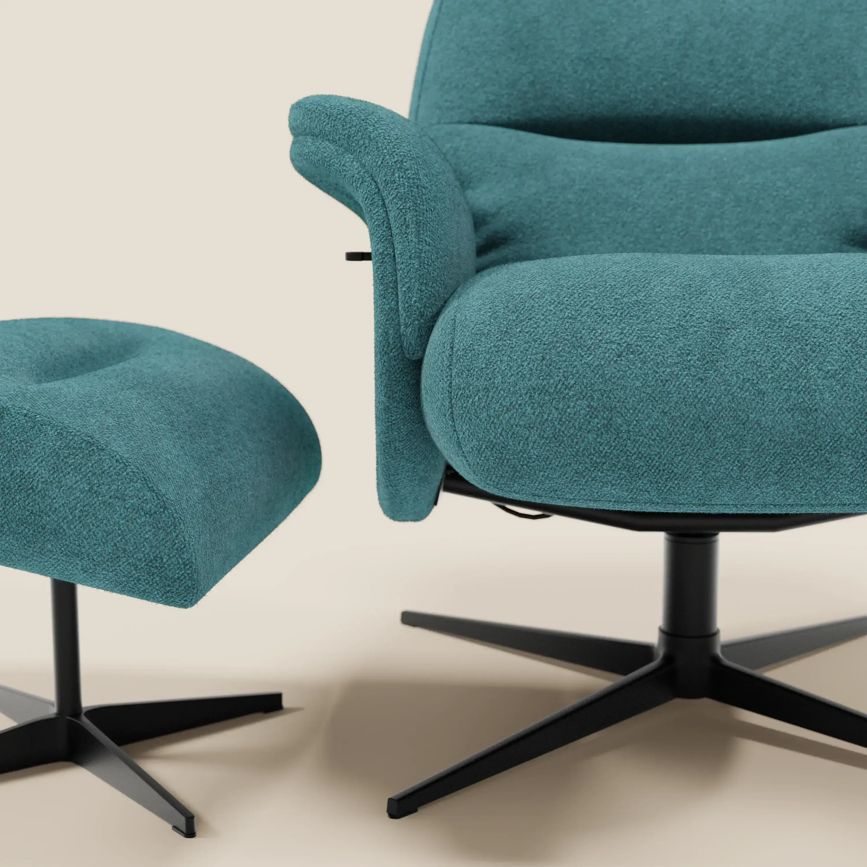 Lunor Fauteuil relax avec pouf en tissu bouclé imperméable T07 bleu ciel - Image 8