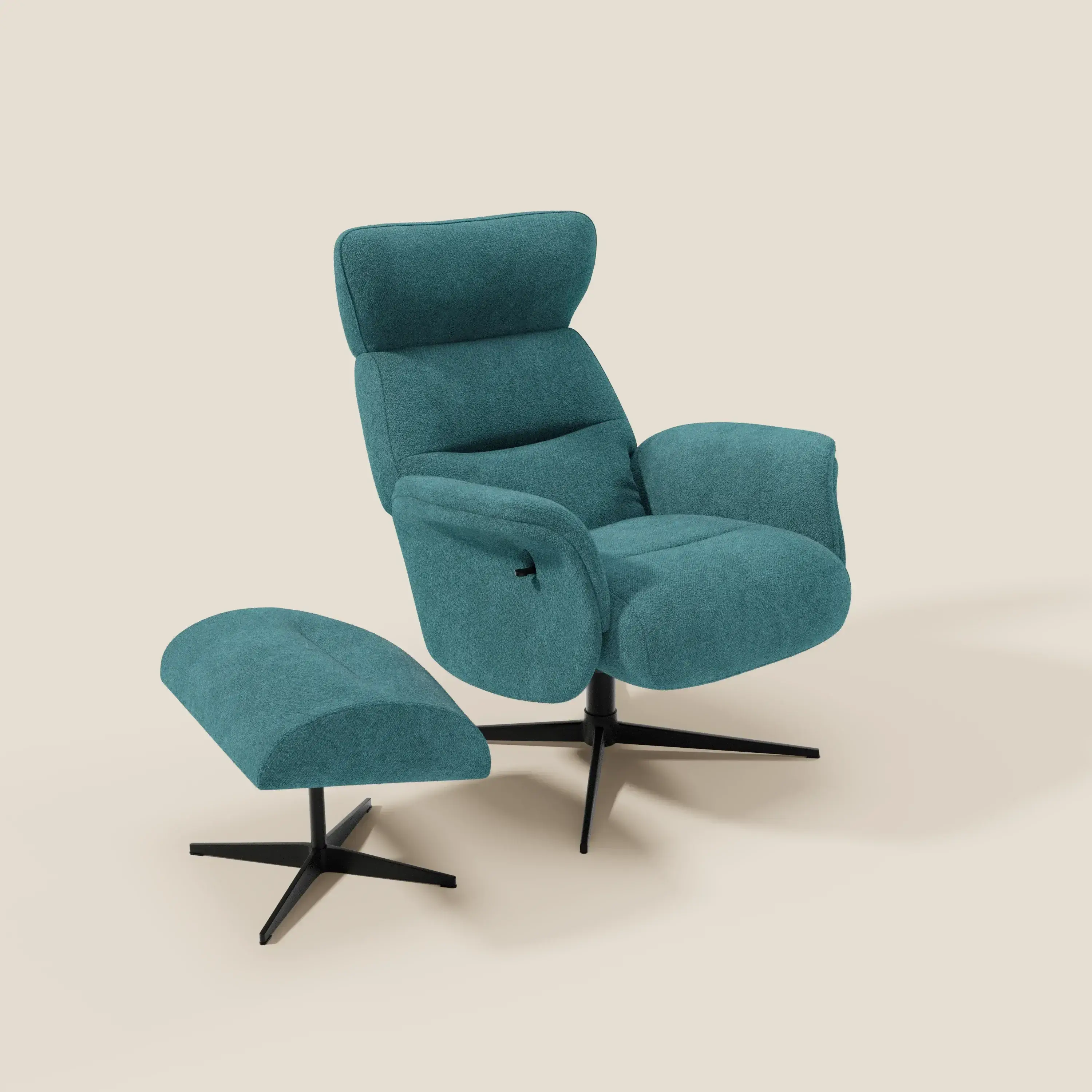 Lunor Fauteuil relax avec pouf en tissu bouclé imperméable T07 bleu ciel - Image 9