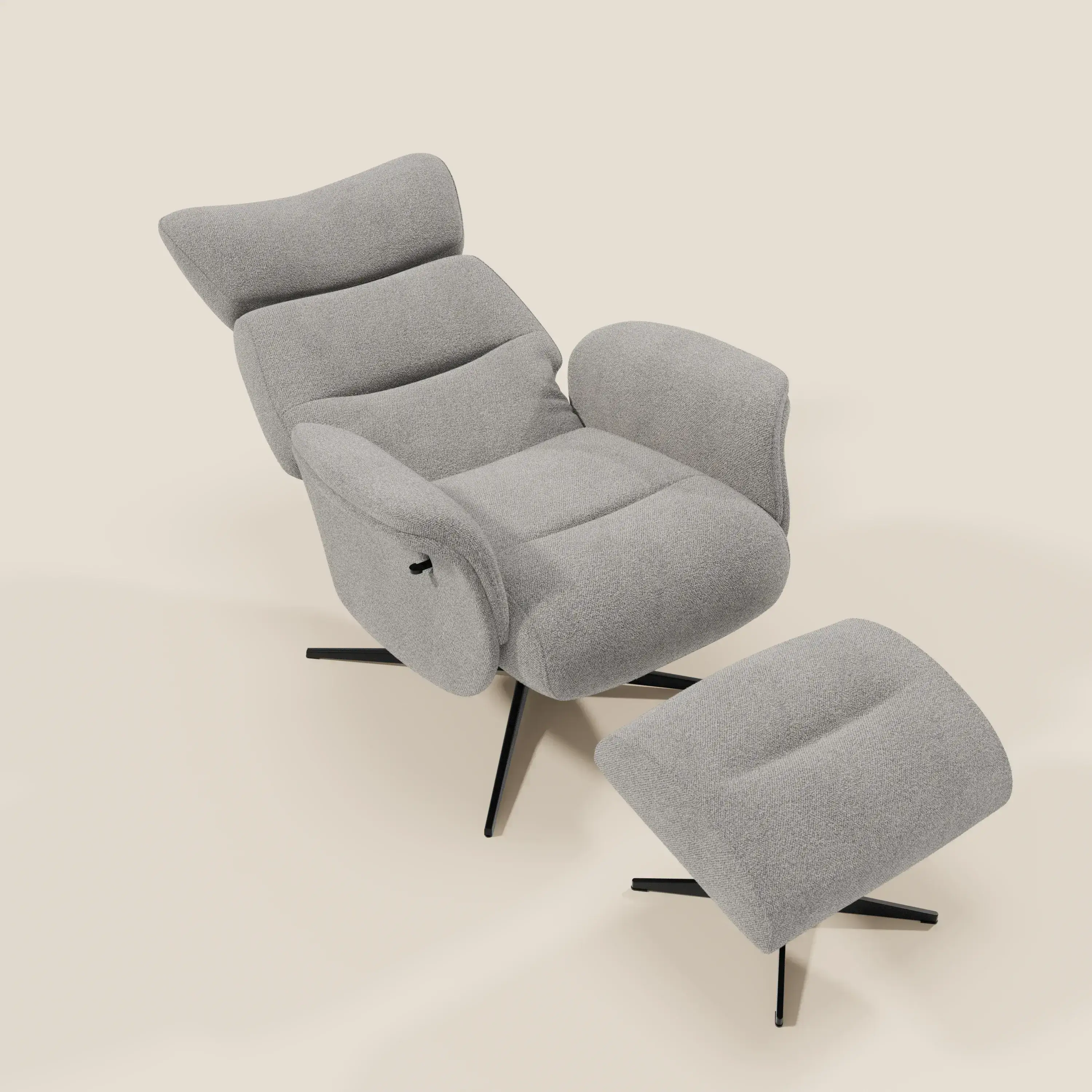 Lunor Fauteuil relax avec pouf en tissu bouclé imperméable T07 gris - Image 10