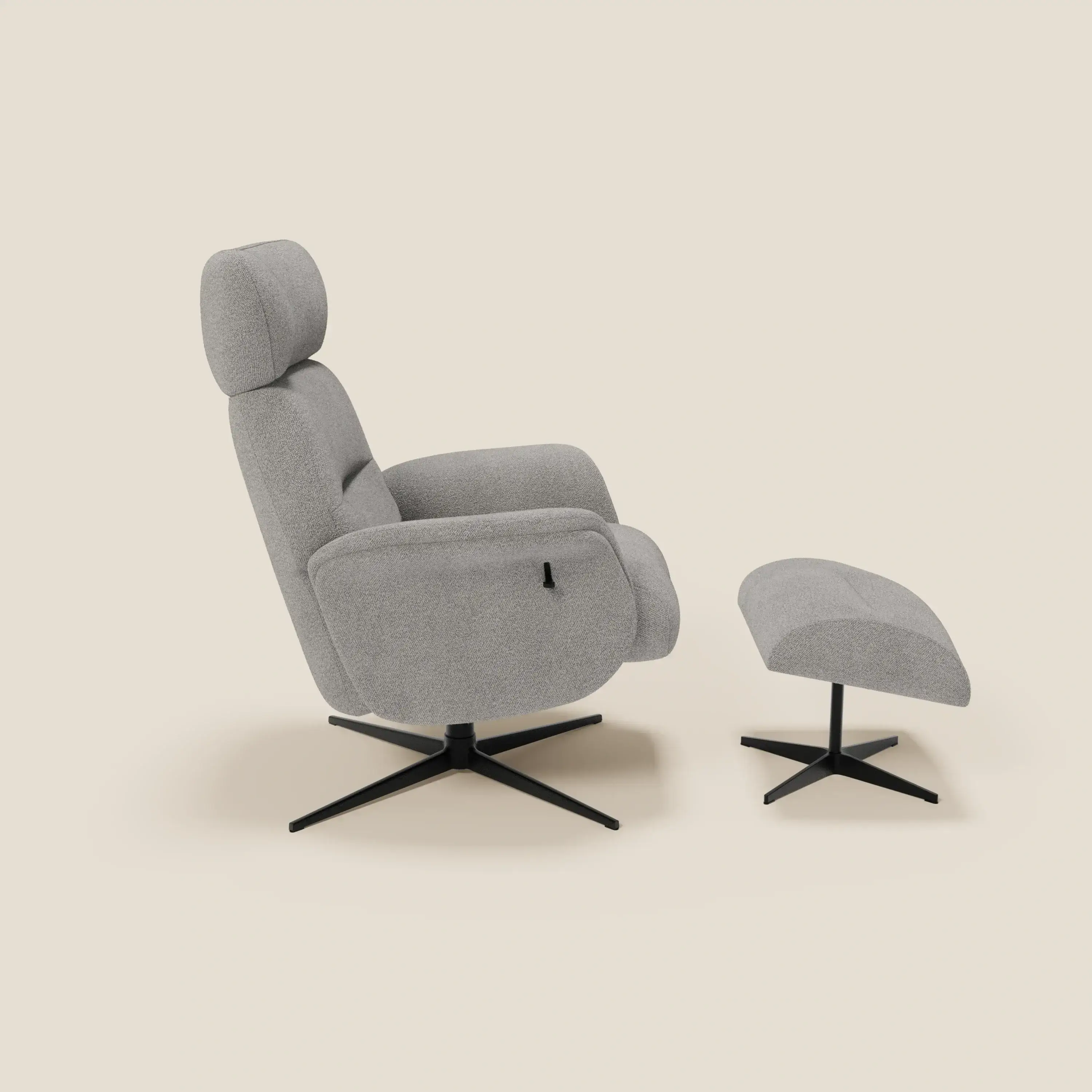 Lunor Fauteuil relax avec pouf en tissu bouclé imperméable T07 gris - Image 4