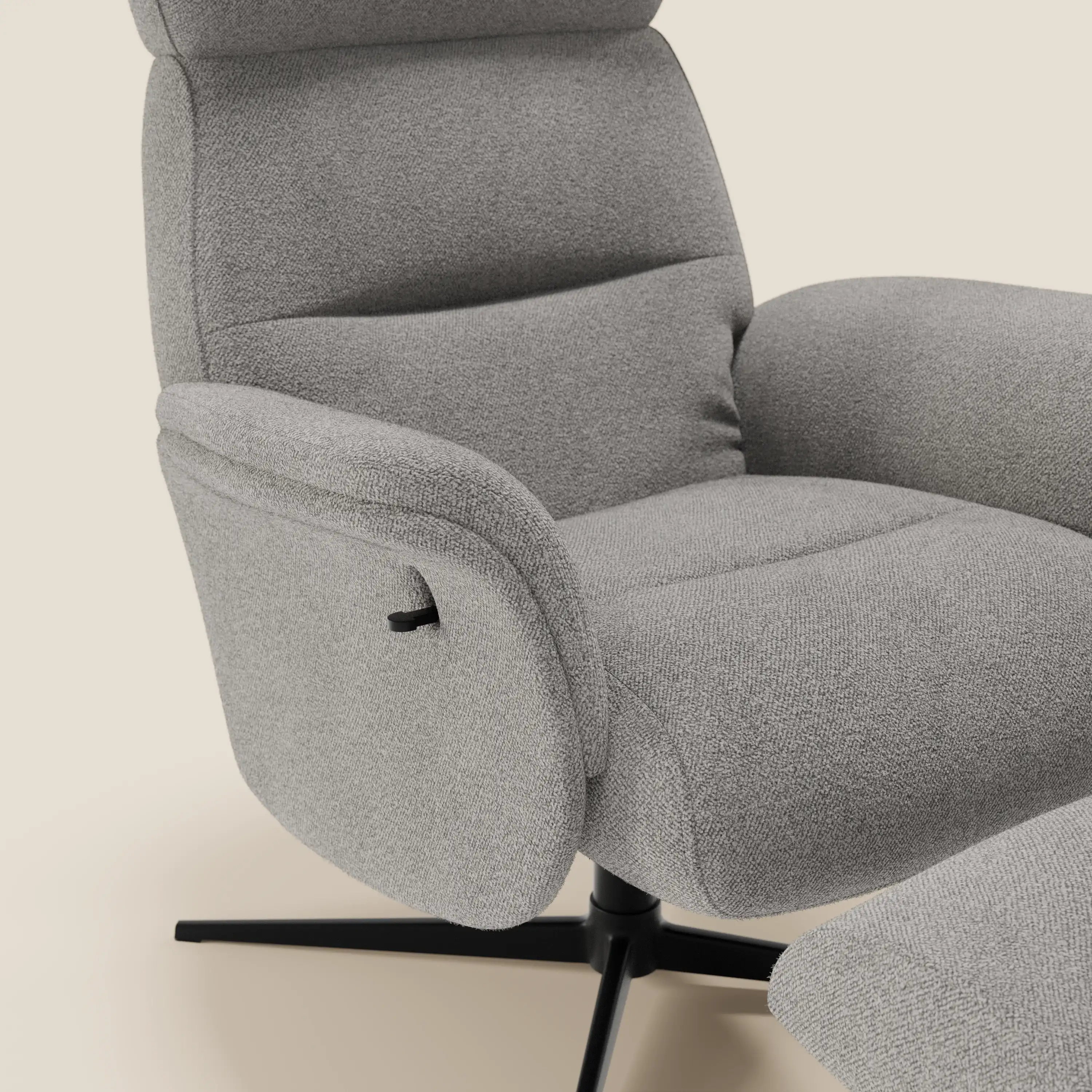 Lunor Fauteuil relax avec pouf en tissu bouclé imperméable T07 gris - Image 6