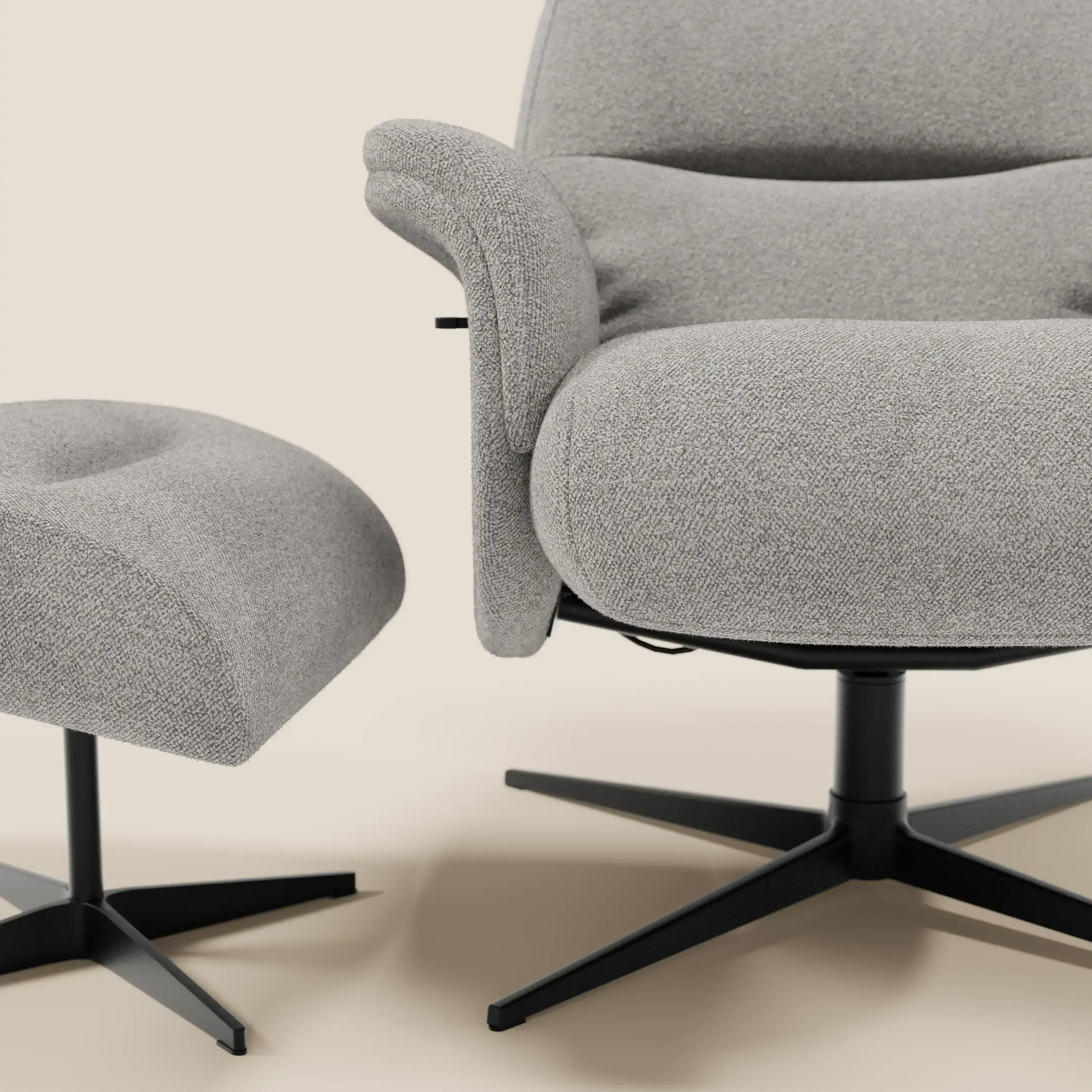 Lunor Fauteuil relax avec pouf en tissu bouclé imperméable T07 gris - Image 8