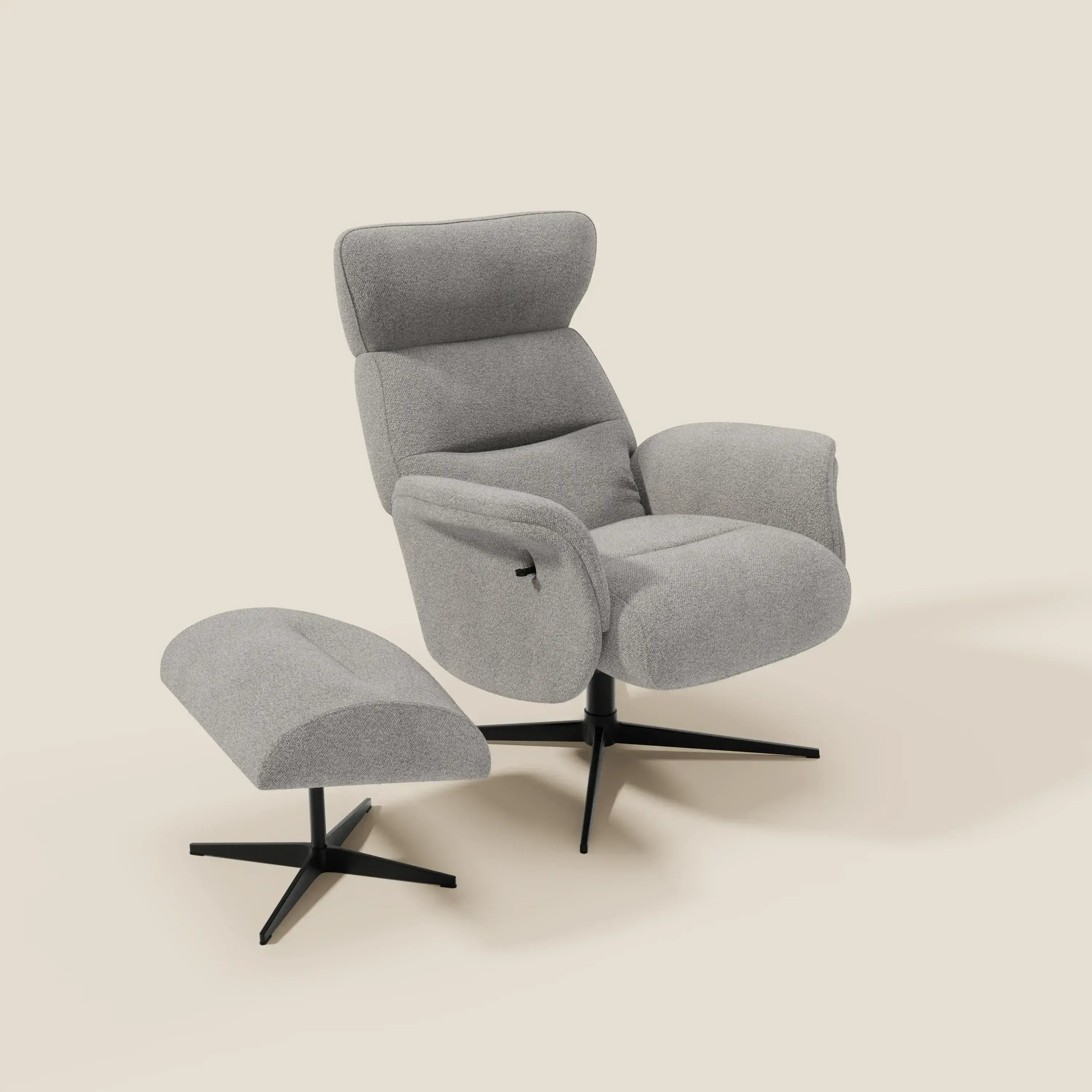 Lunor Fauteuil relax avec pouf en tissu bouclé imperméable T07 gris - Image 9