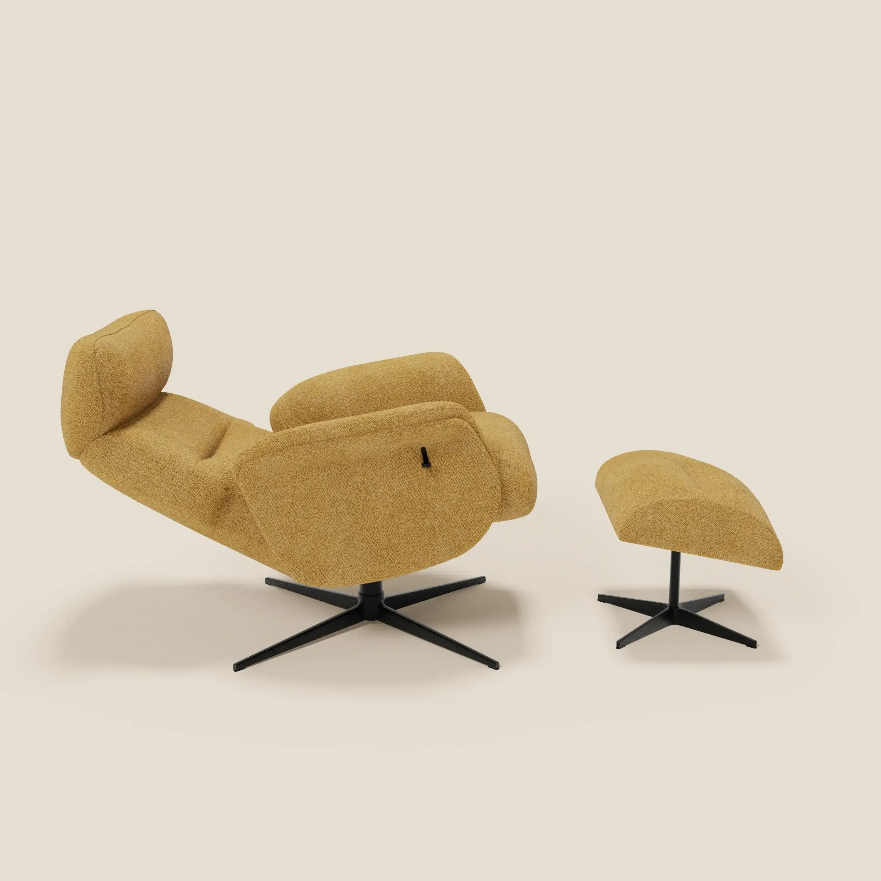 Lunor Fauteuil relax avec pouf en tissu bouclé imperméable T07 jaune - Image 2