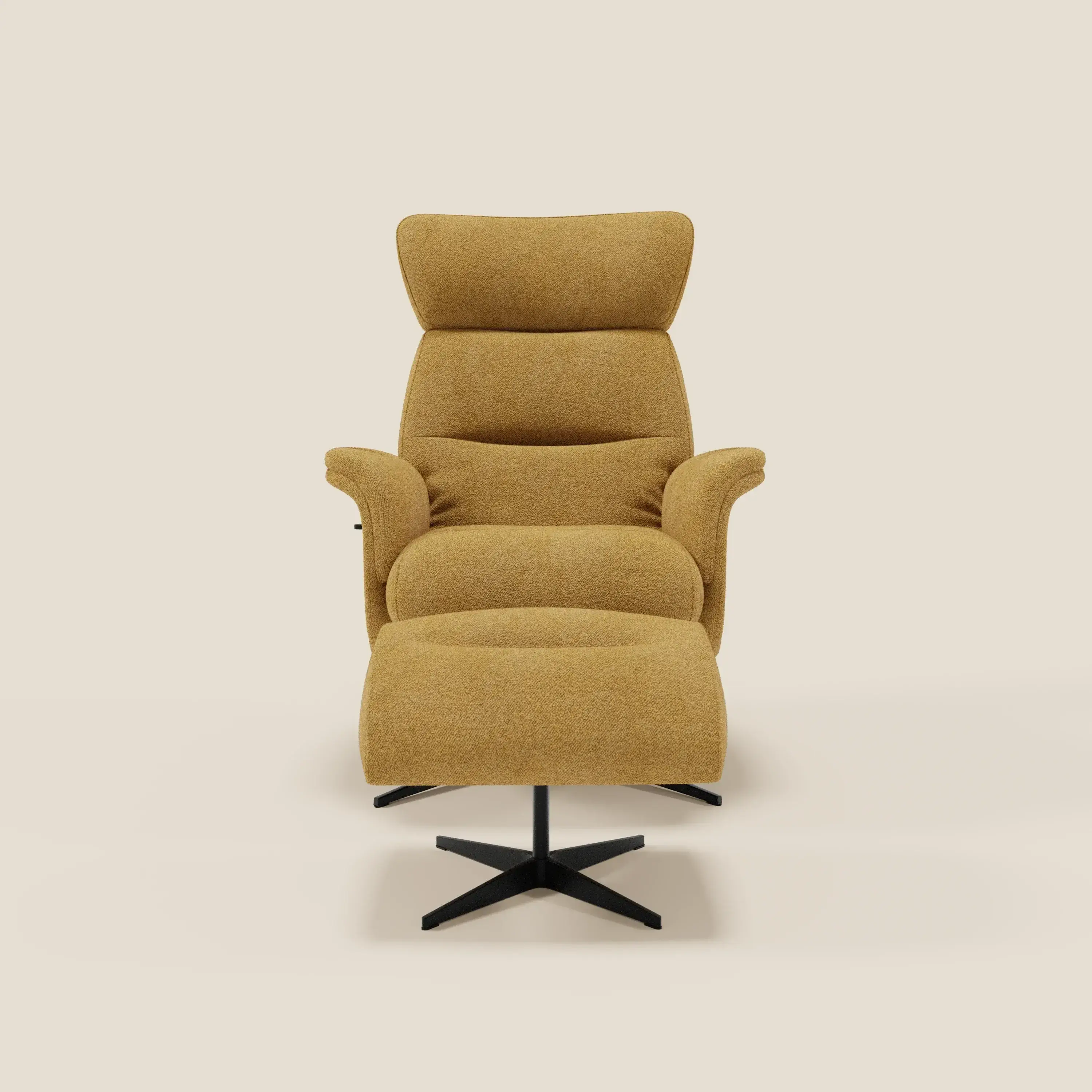 Lunor Fauteuil relax avec pouf en tissu bouclé imperméable T07 jaune - Image 3