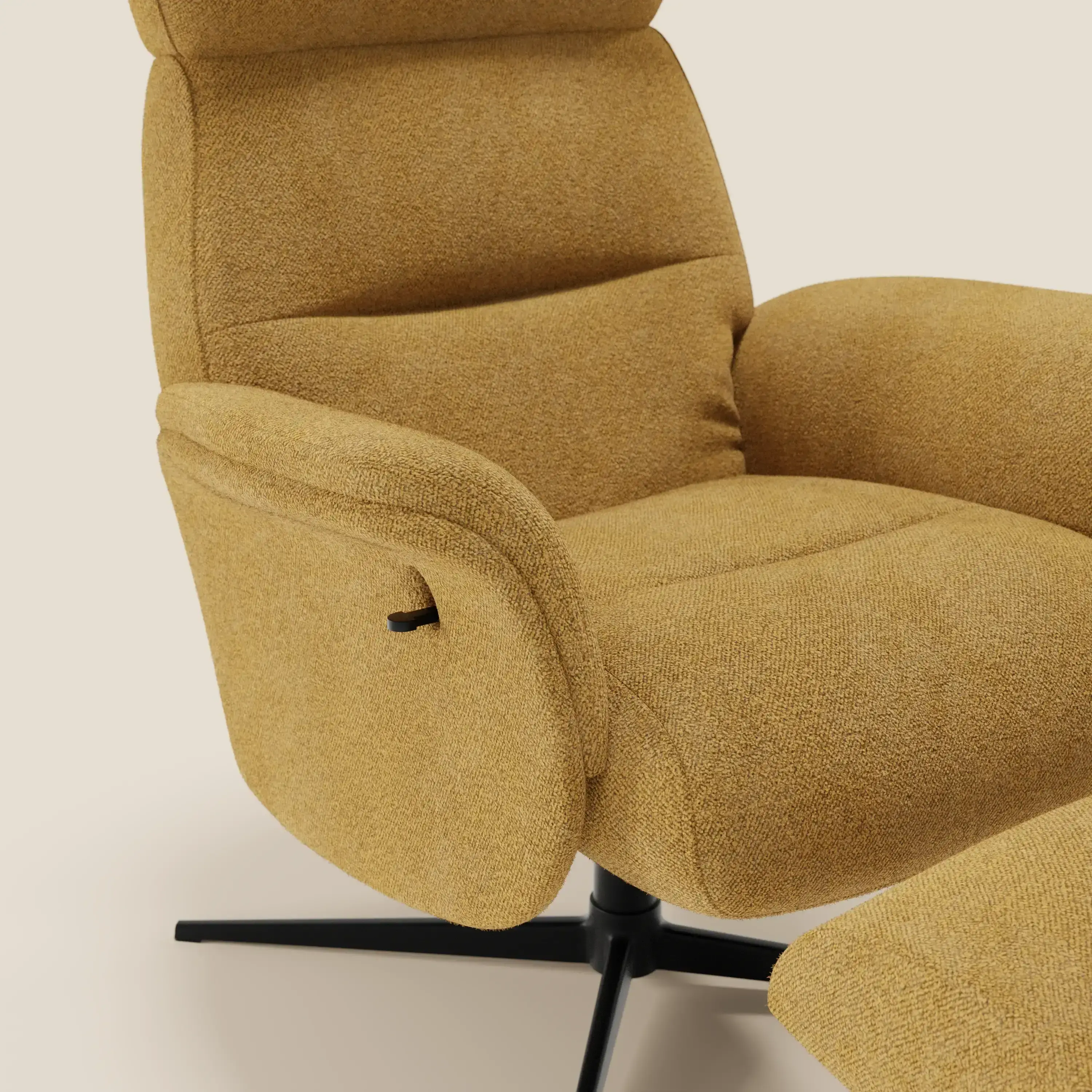 Lunor Fauteuil relax avec pouf en tissu bouclé imperméable T07 jaune - Image 6