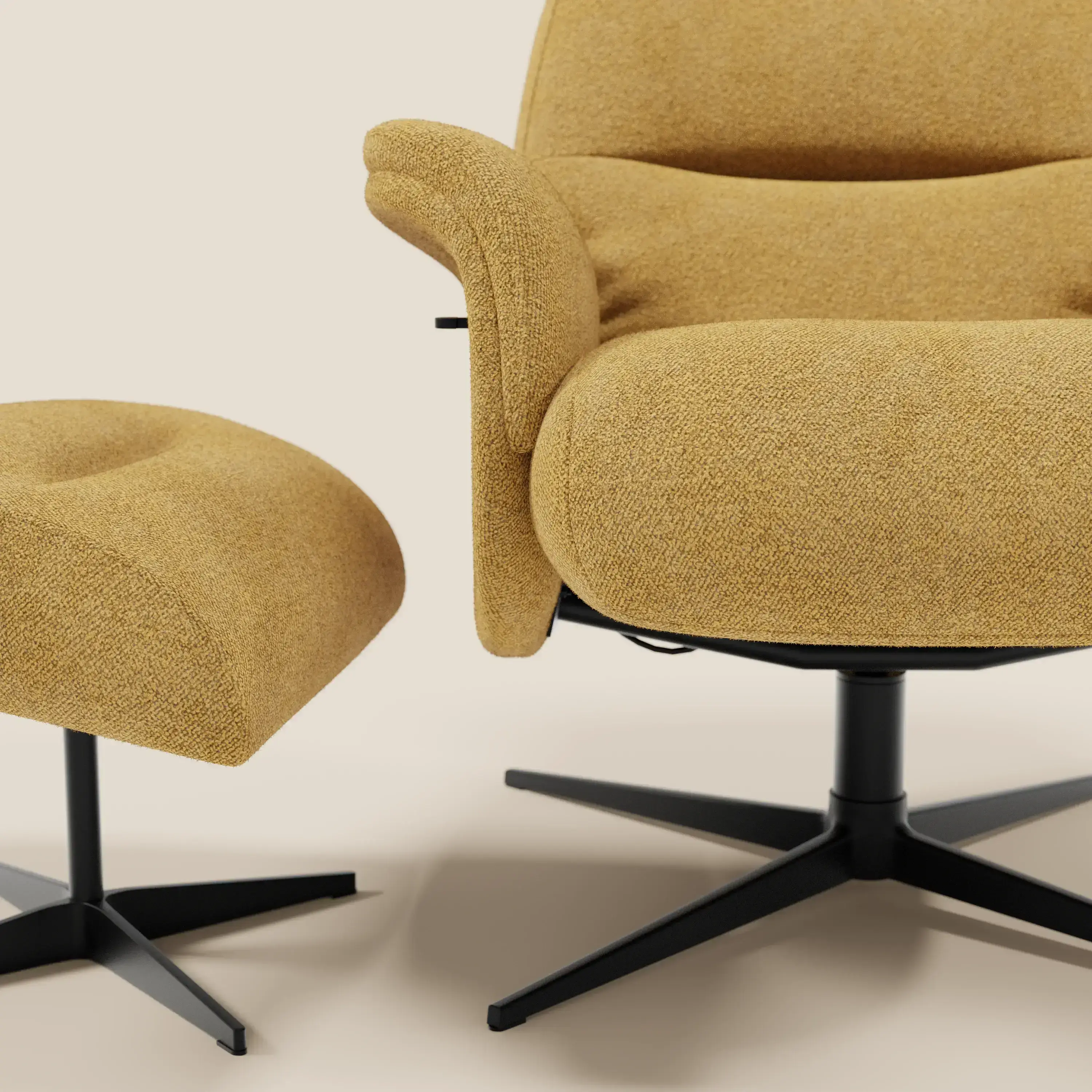 Lunor Fauteuil relax avec pouf en tissu bouclé imperméable T07 jaune - Image 8