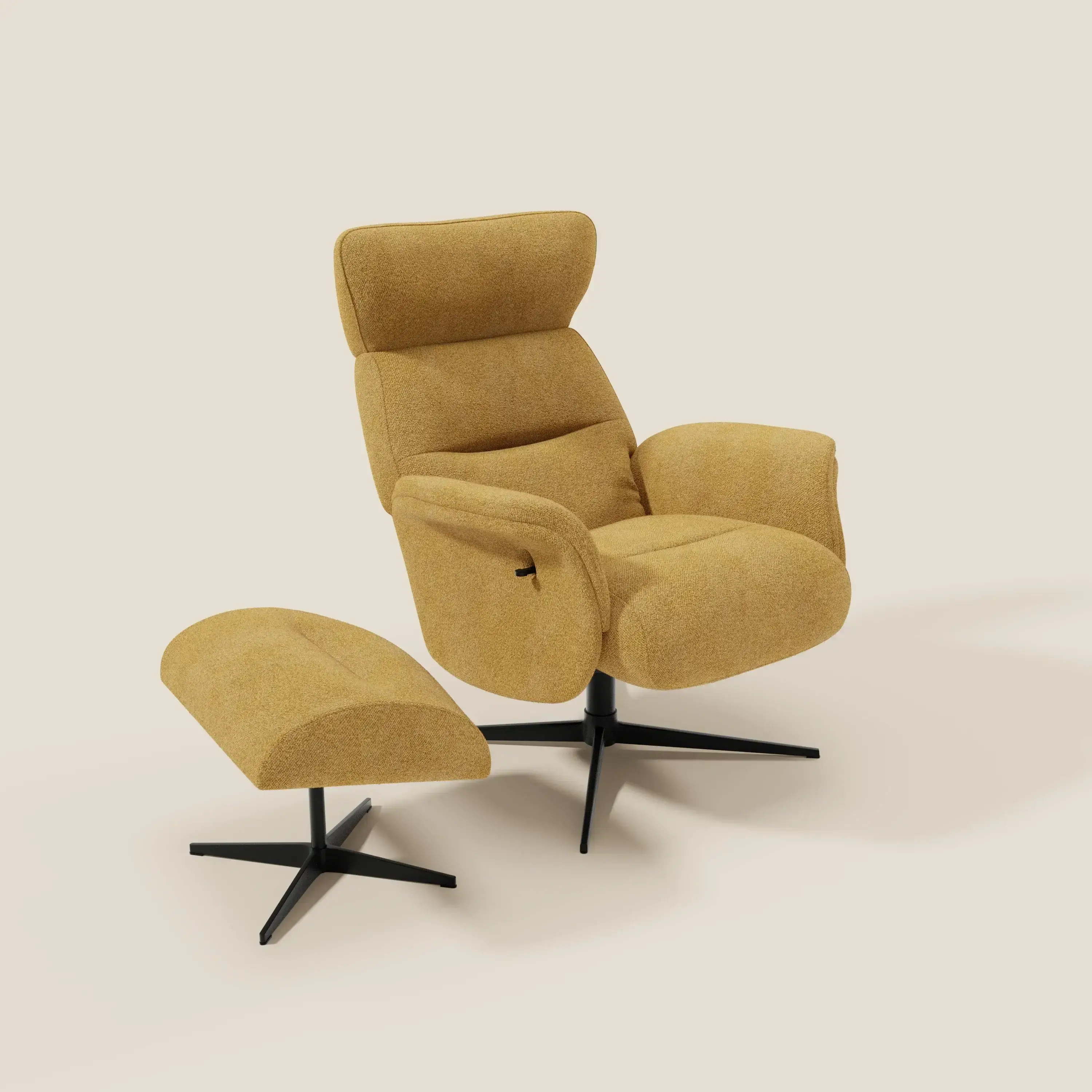 Lunor Fauteuil relax avec pouf en tissu bouclé imperméable T07 jaune - Image 9