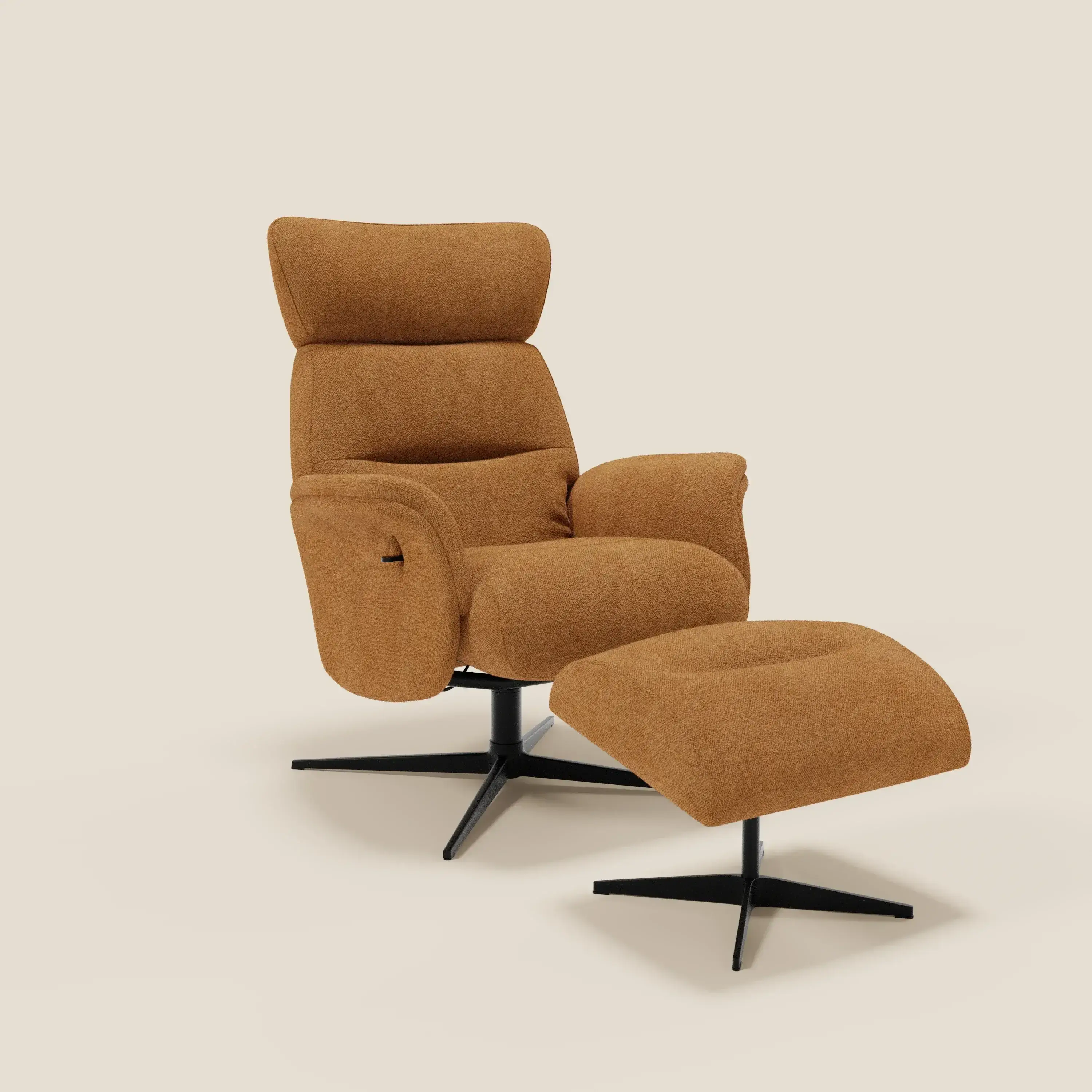 Lunor Fauteuil relax avec pouf en tissu bouclé imperméable T07 orange