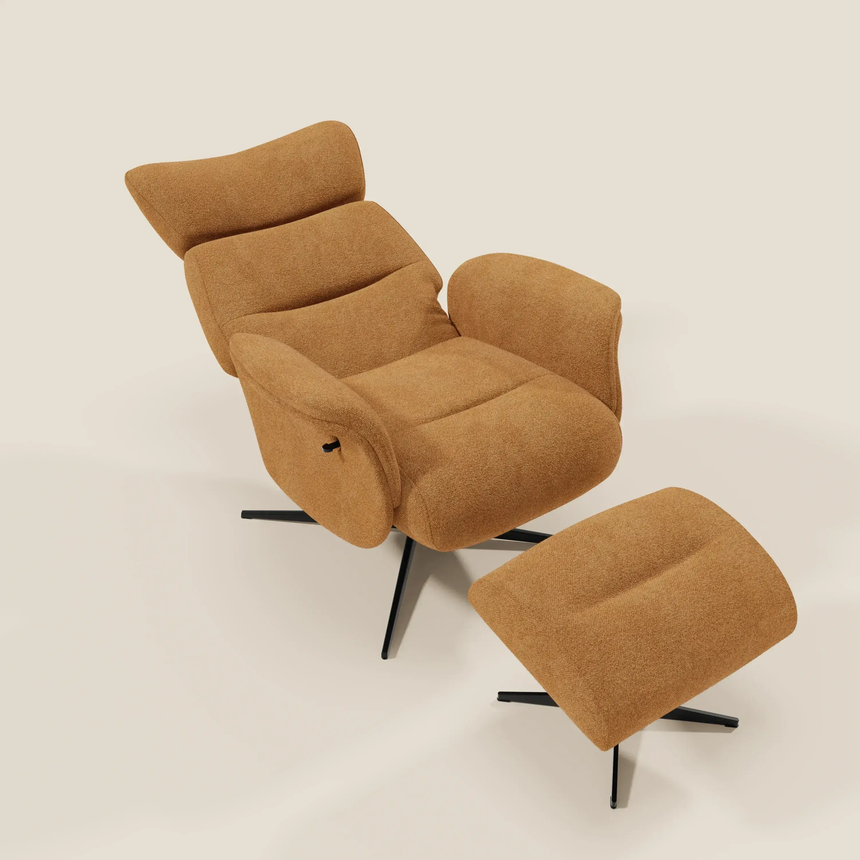 Lunor Fauteuil relax avec pouf en tissu bouclé imperméable T07 orange - Image 10
