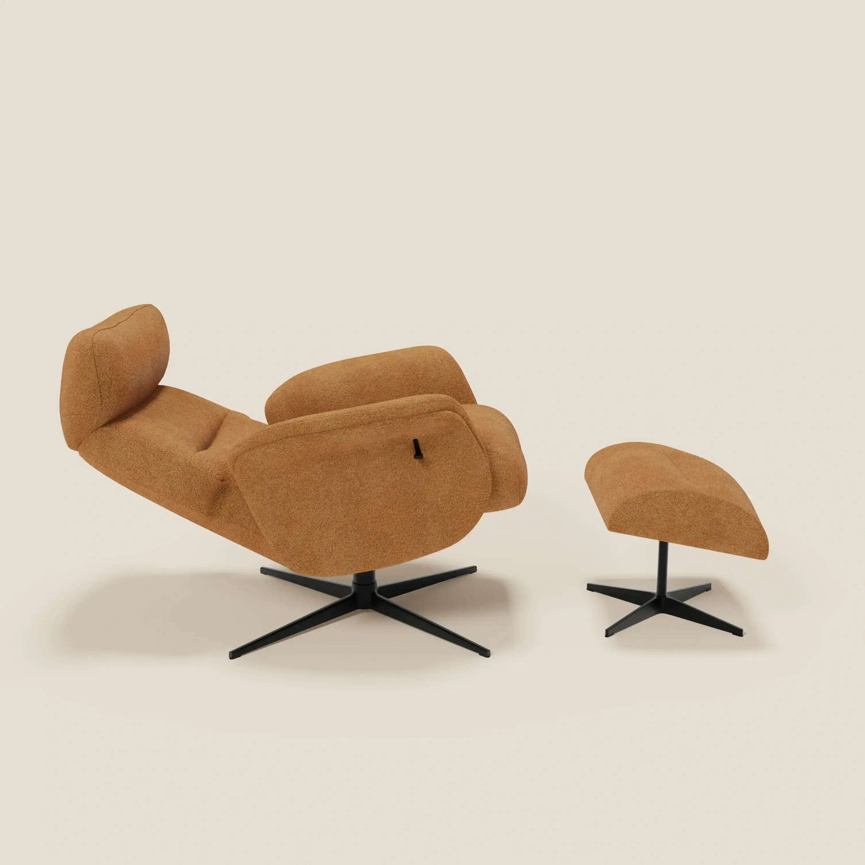 Lunor Fauteuil relax avec pouf en tissu bouclé imperméable T07 orange - Image 2