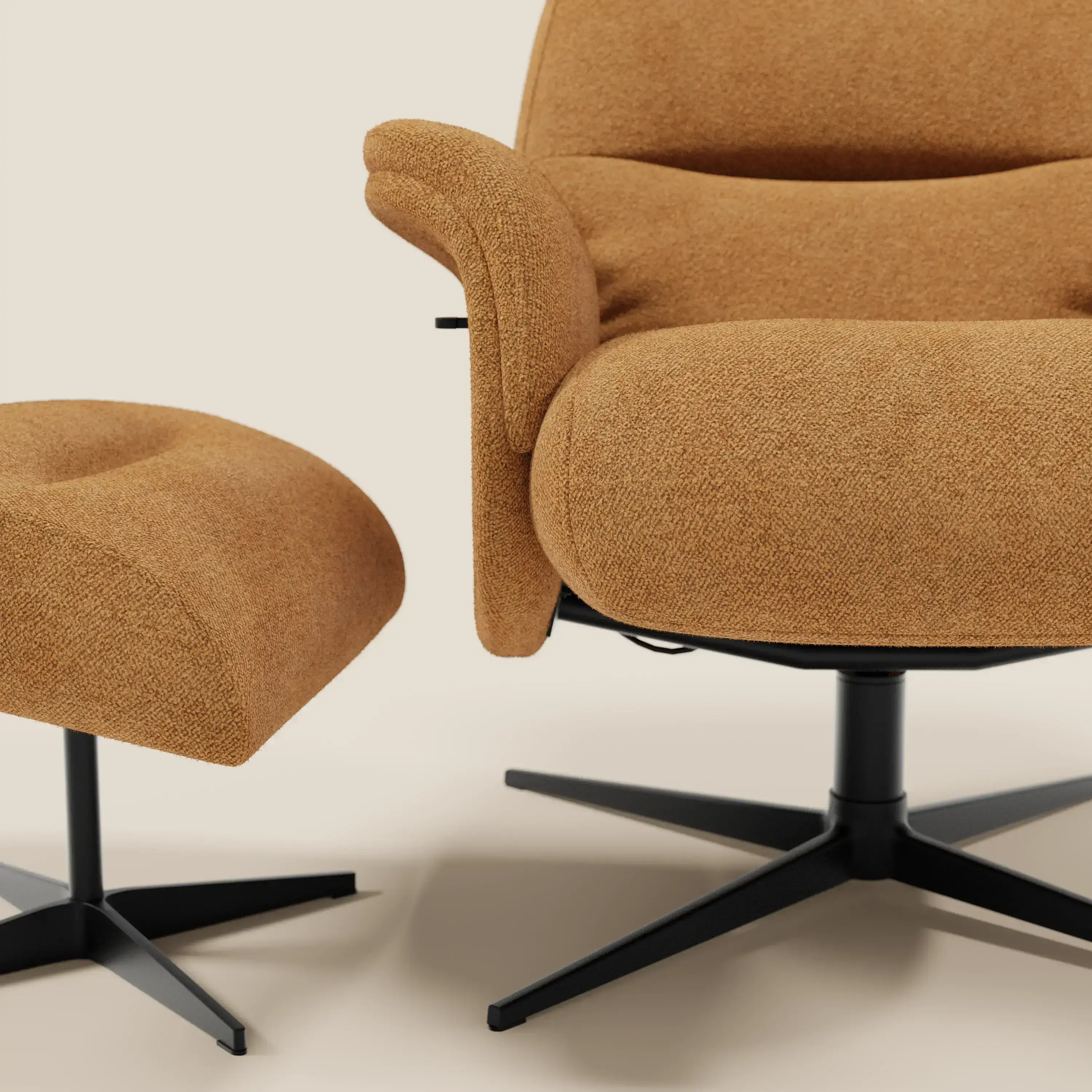Lunor Fauteuil relax avec pouf en tissu bouclé imperméable T07 orange - Image 8