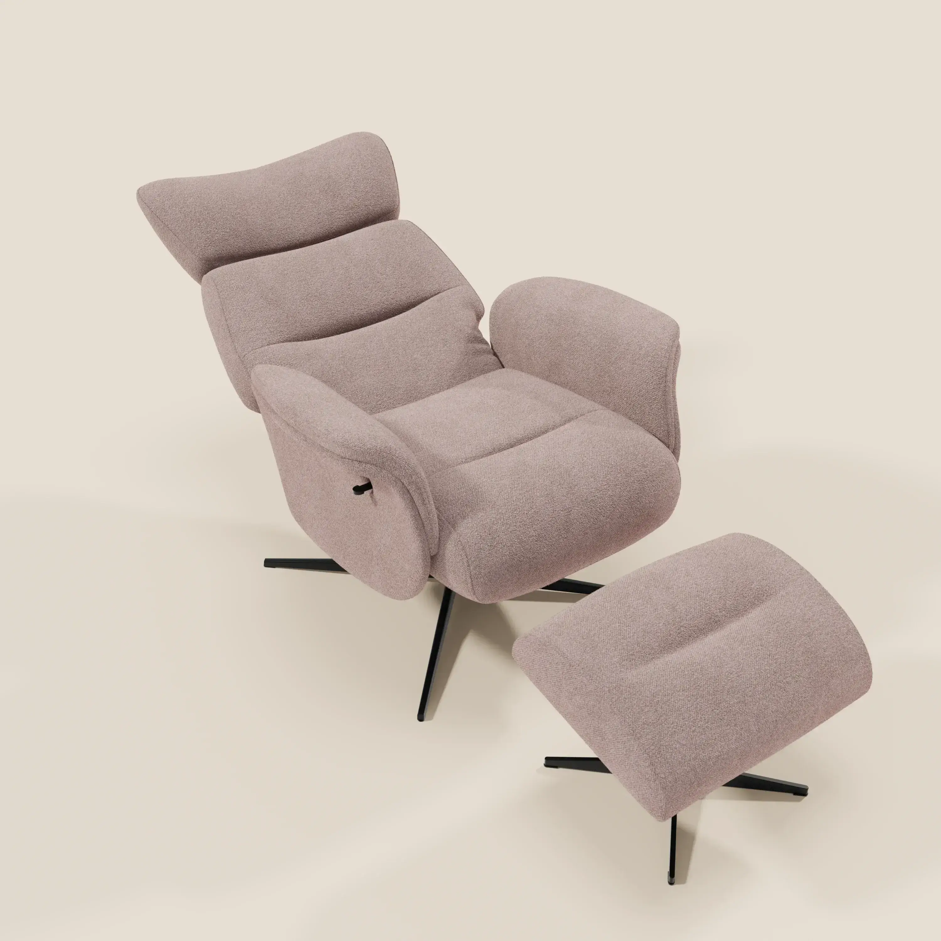 Lunor Fauteuil relax avec pouf en tissu bouclé imperméable T07 rose - Image 10