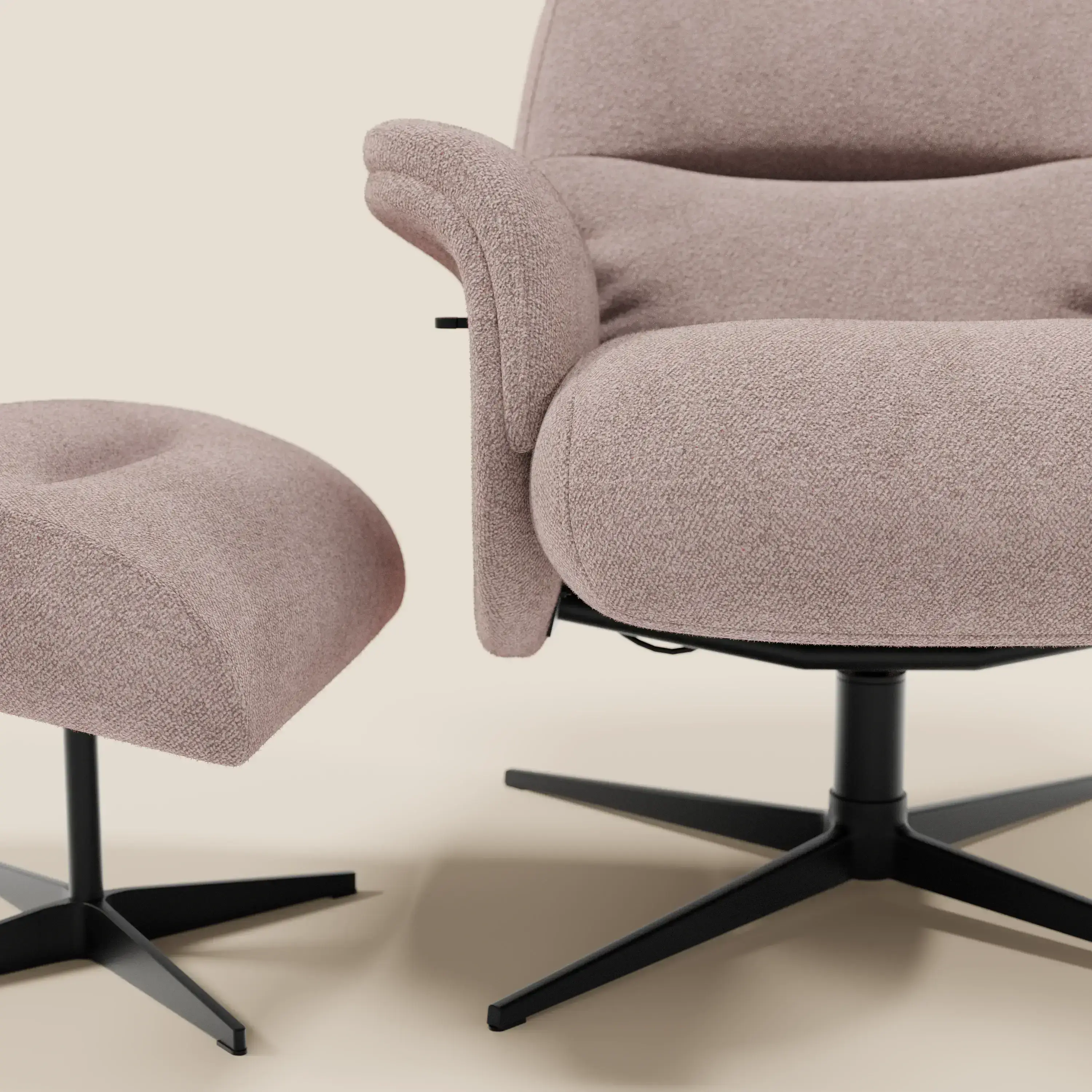 Lunor Fauteuil relax avec pouf en tissu bouclé imperméable T07 rose - Image 8