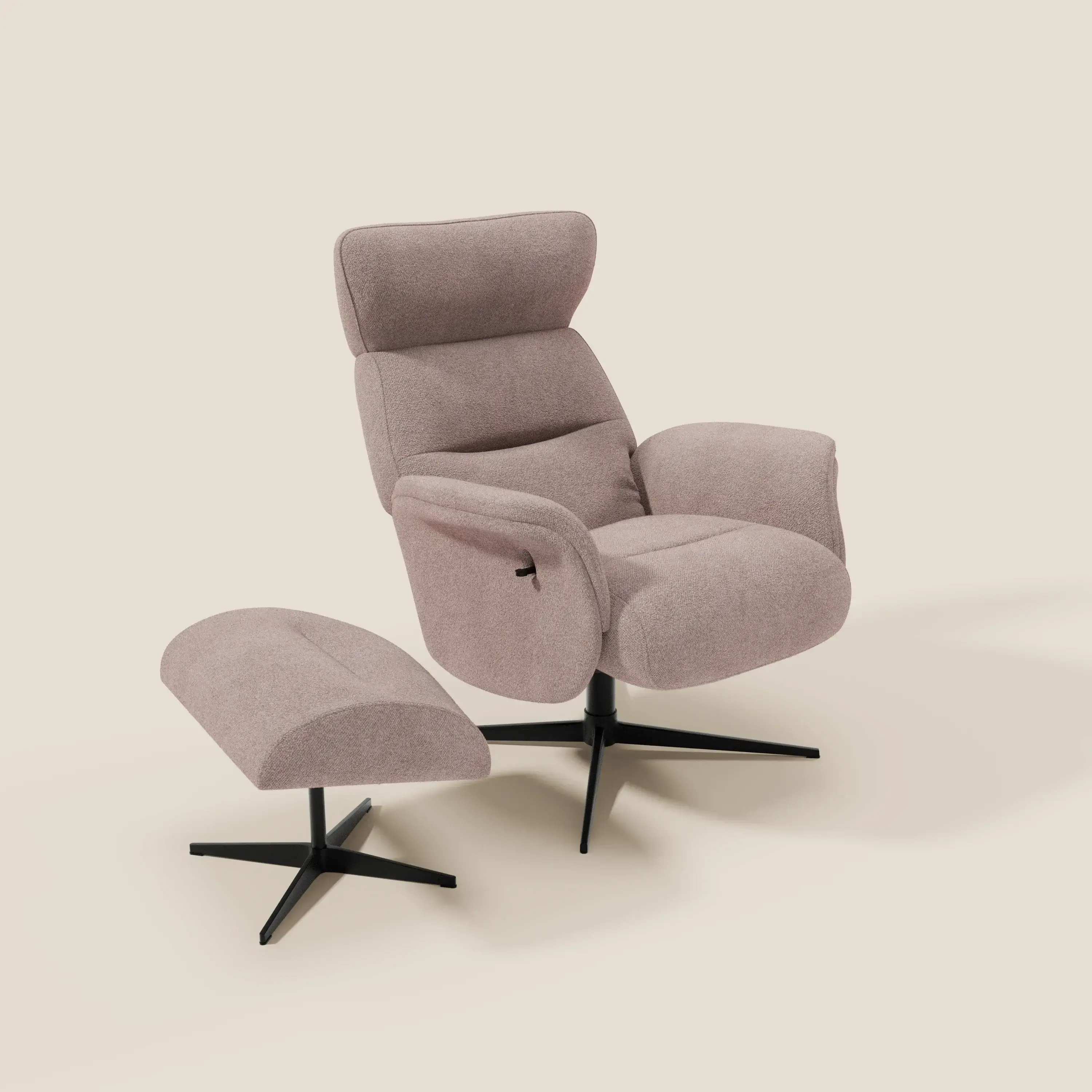 Lunor Fauteuil relax avec pouf en tissu bouclé imperméable T07 rose - Image 9