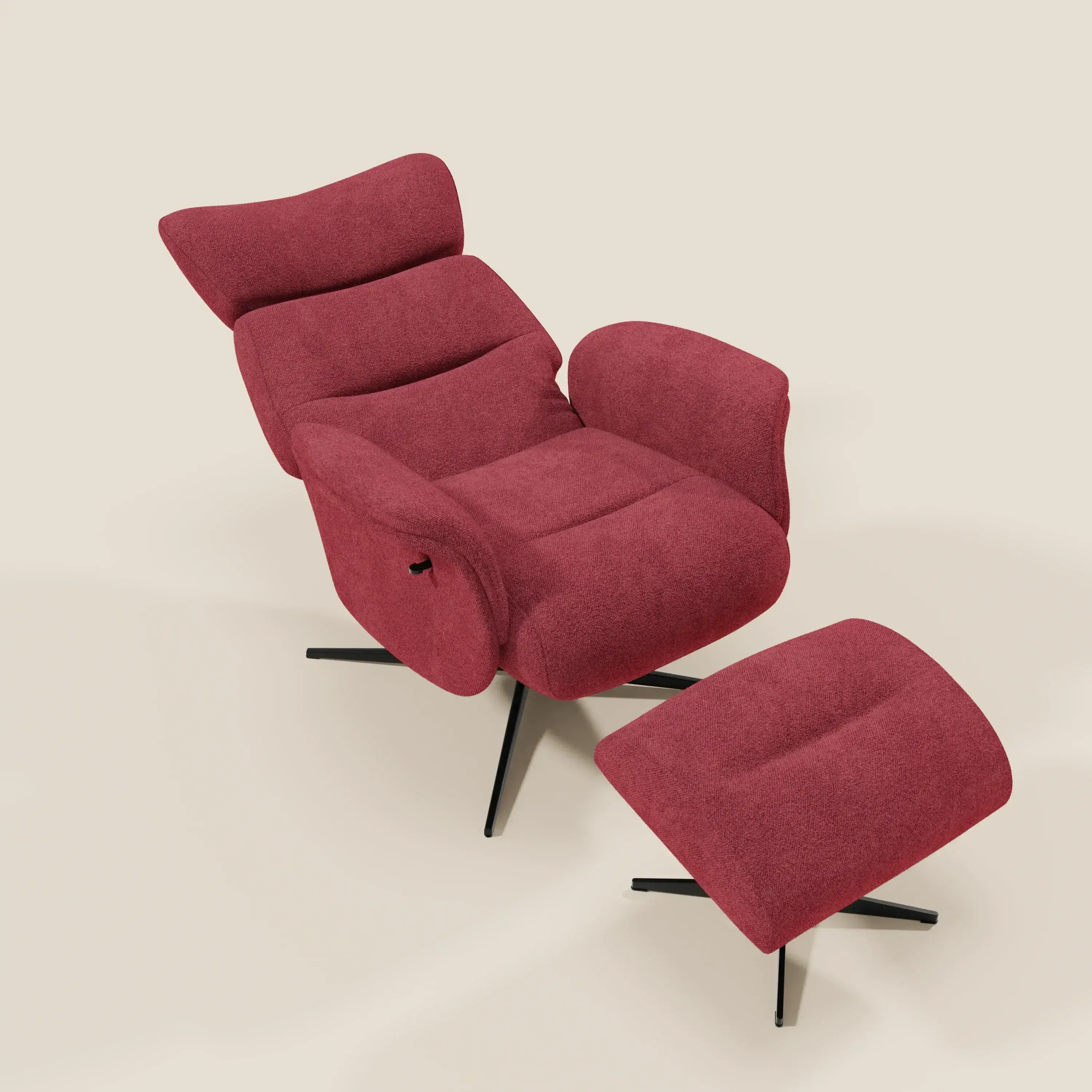Lunor Fauteuil relax avec pouf en tissu bouclé imperméable T07 rouge - Image 10