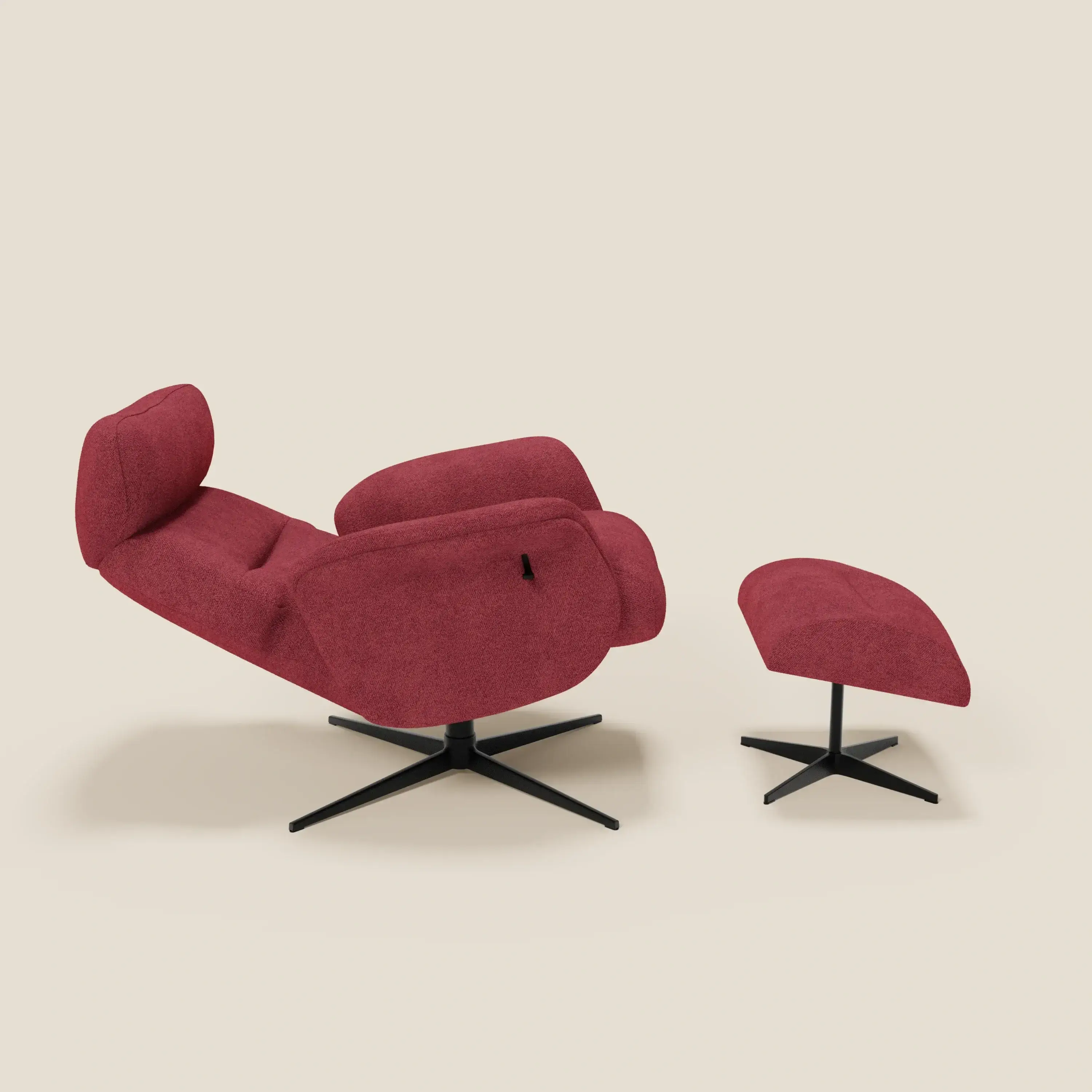 Lunor Fauteuil relax avec pouf en tissu bouclé imperméable T07 rouge - Image 2
