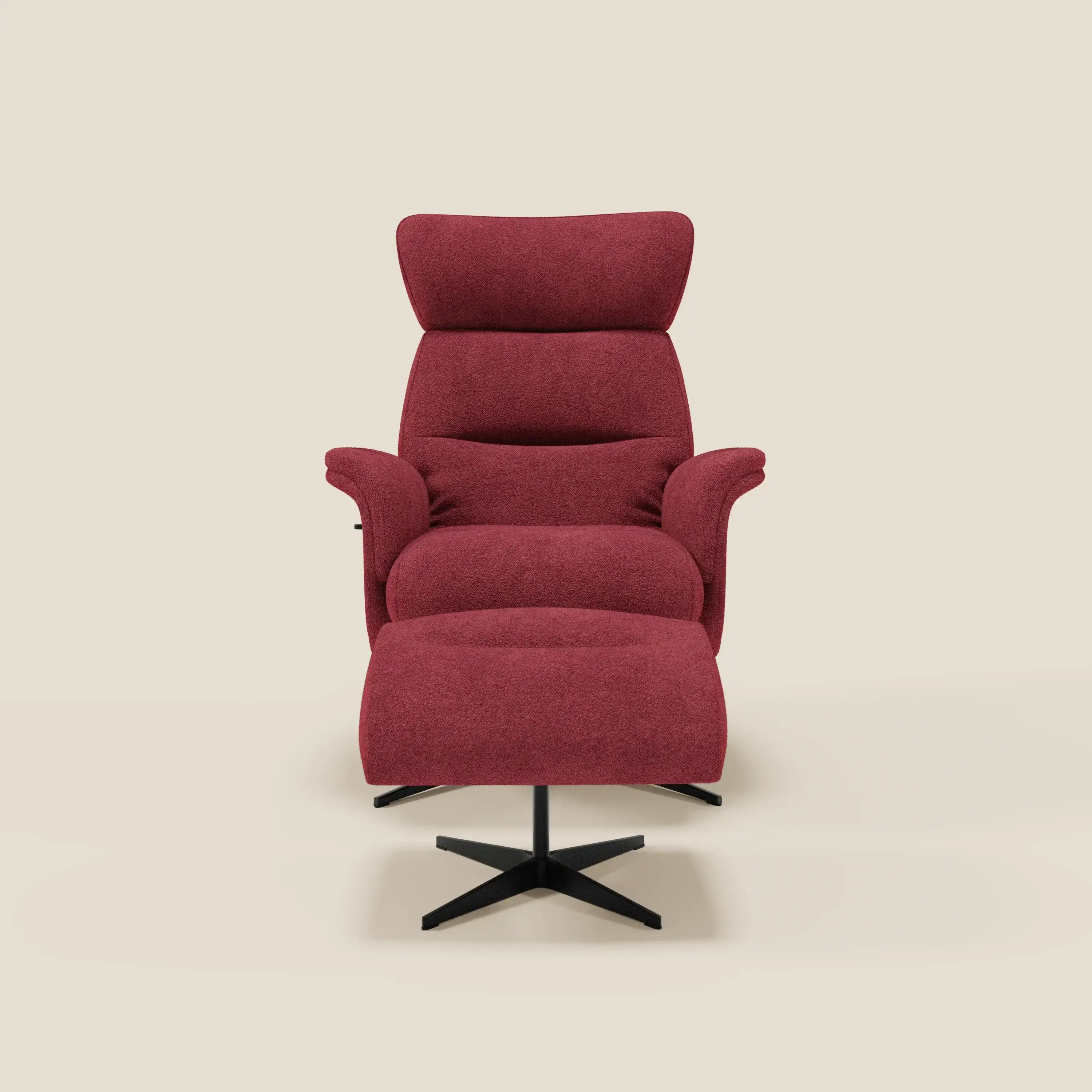 Lunor Fauteuil relax avec pouf en tissu bouclé imperméable T07 rouge - Image 3
