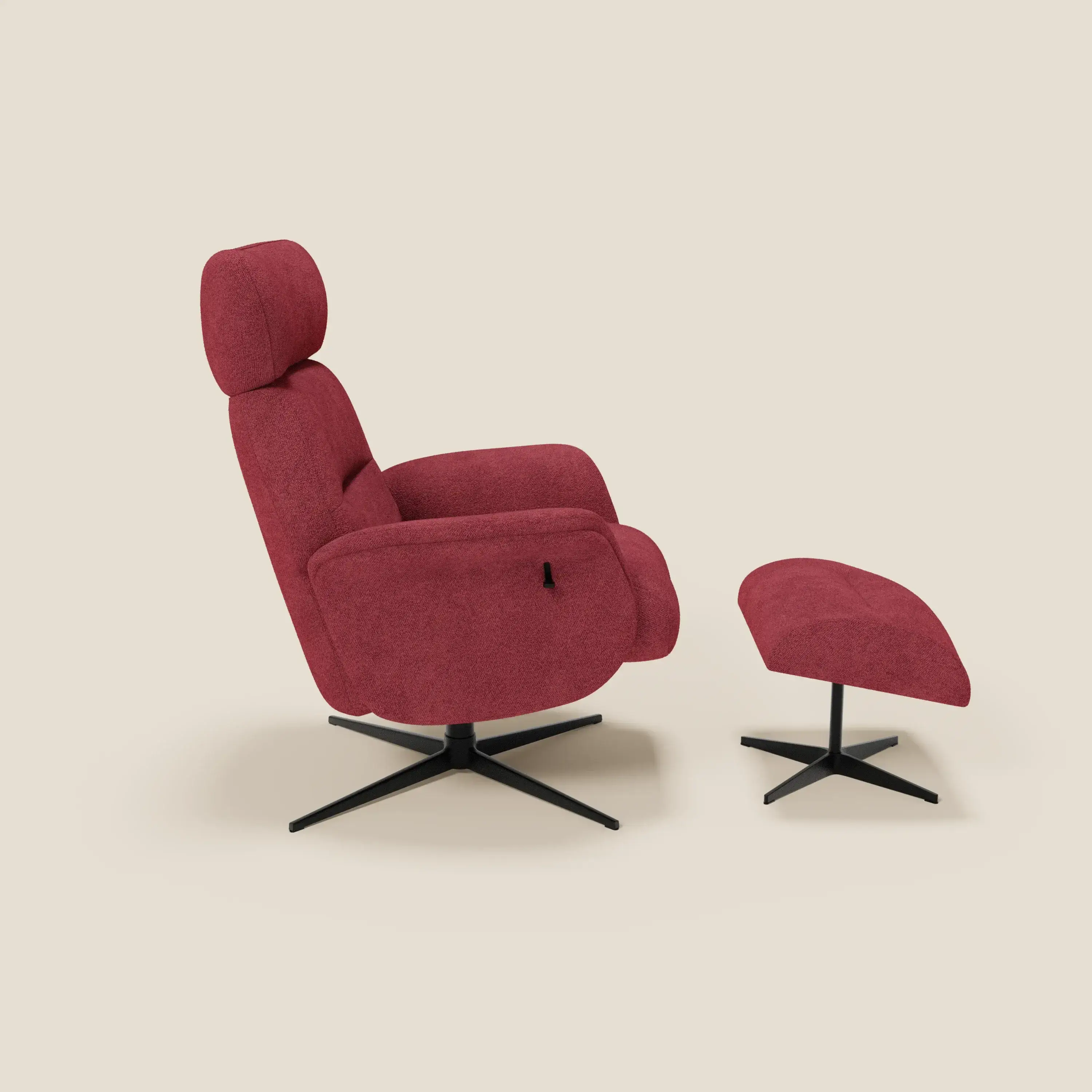 Lunor Fauteuil relax avec pouf en tissu bouclé imperméable T07 rouge - Image 4