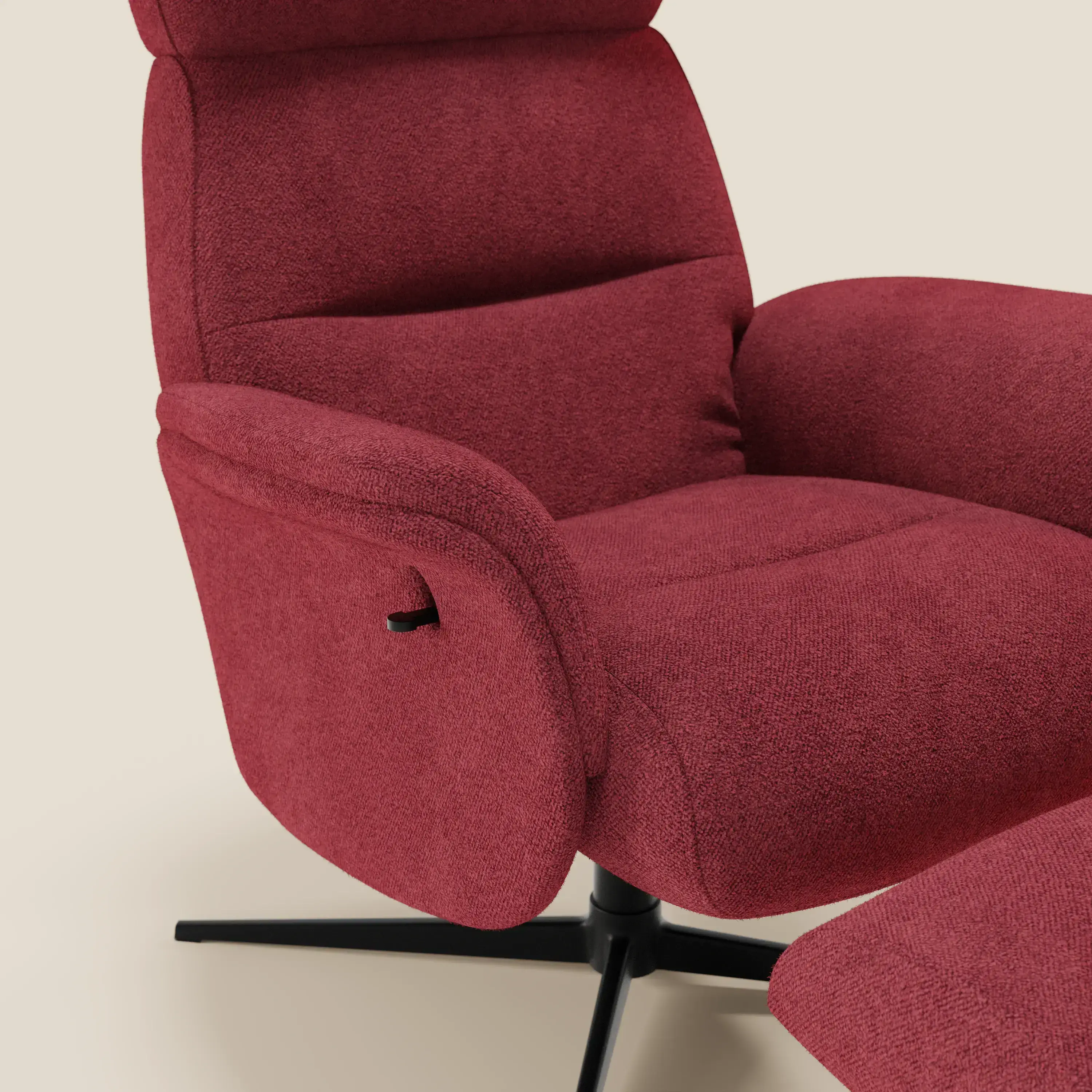 Lunor Fauteuil relax avec pouf en tissu bouclé imperméable T07 rouge - Image 6