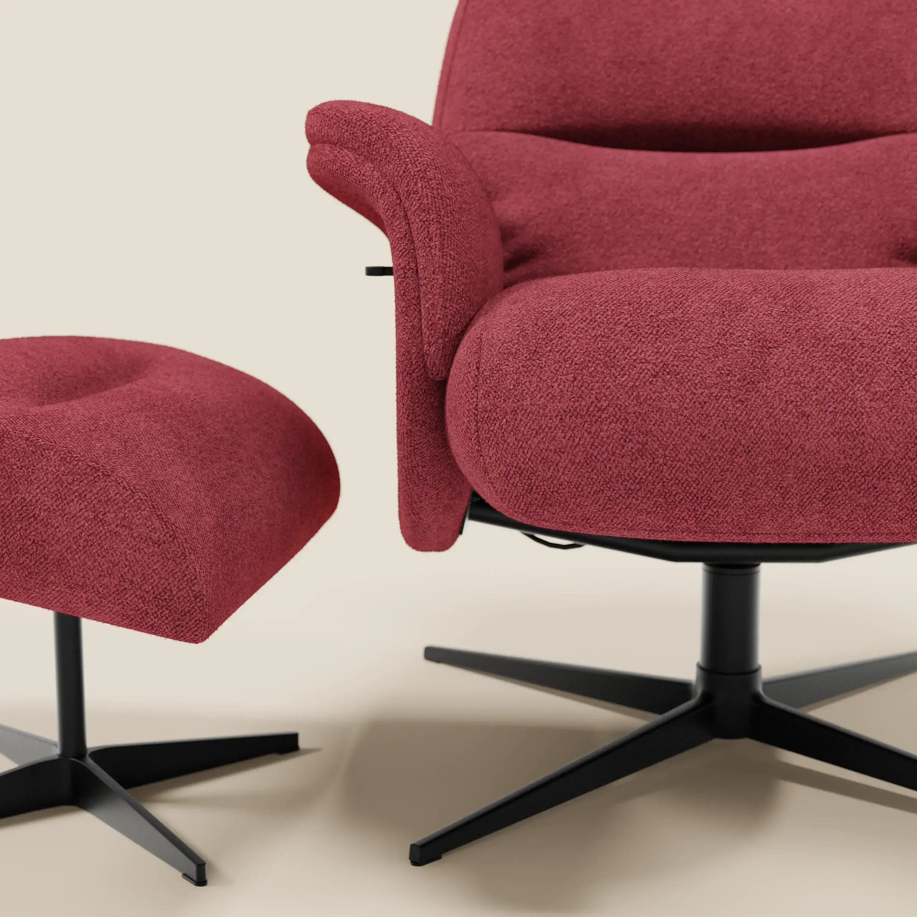 Lunor Fauteuil relax avec pouf en tissu bouclé imperméable T07 rouge - Image 8