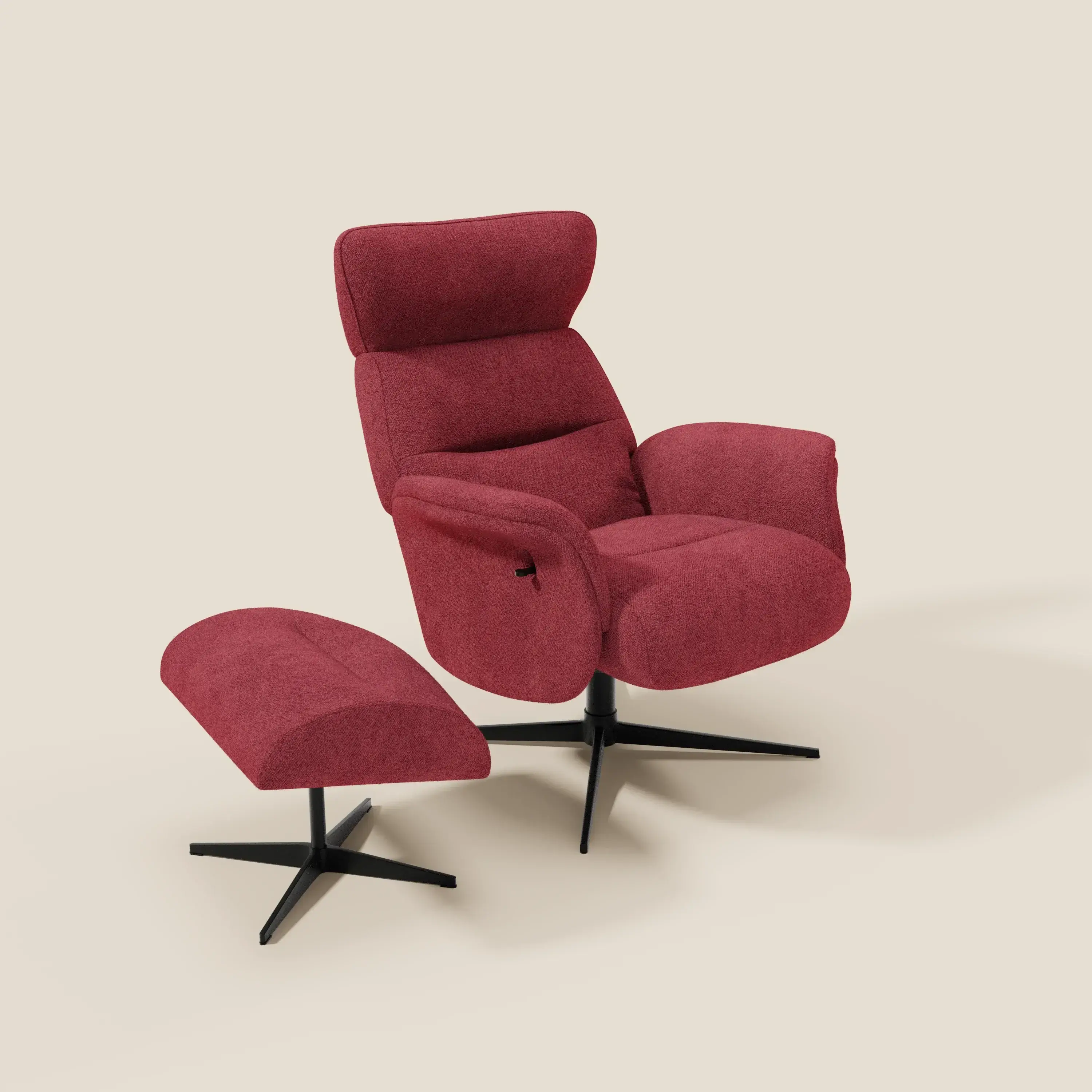Lunor Fauteuil relax avec pouf en tissu bouclé imperméable T07 rouge - Image 9