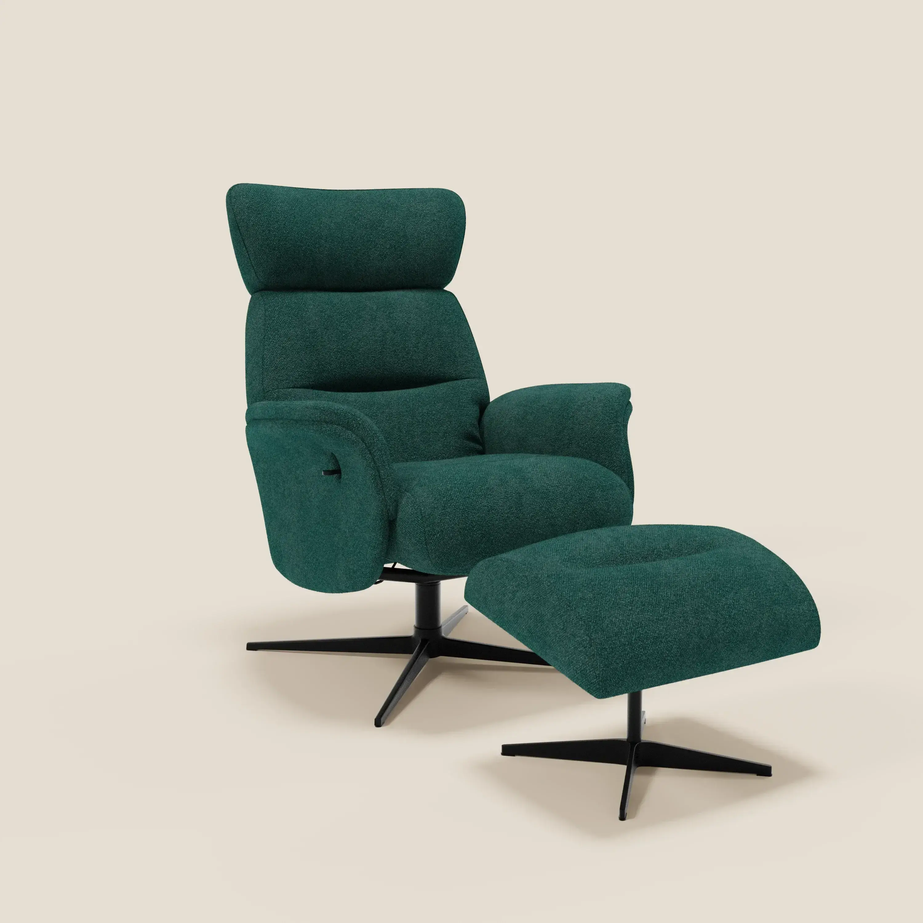 Lunor Fauteuil relax avec pouf en tissu bouclé imperméable T07 vert