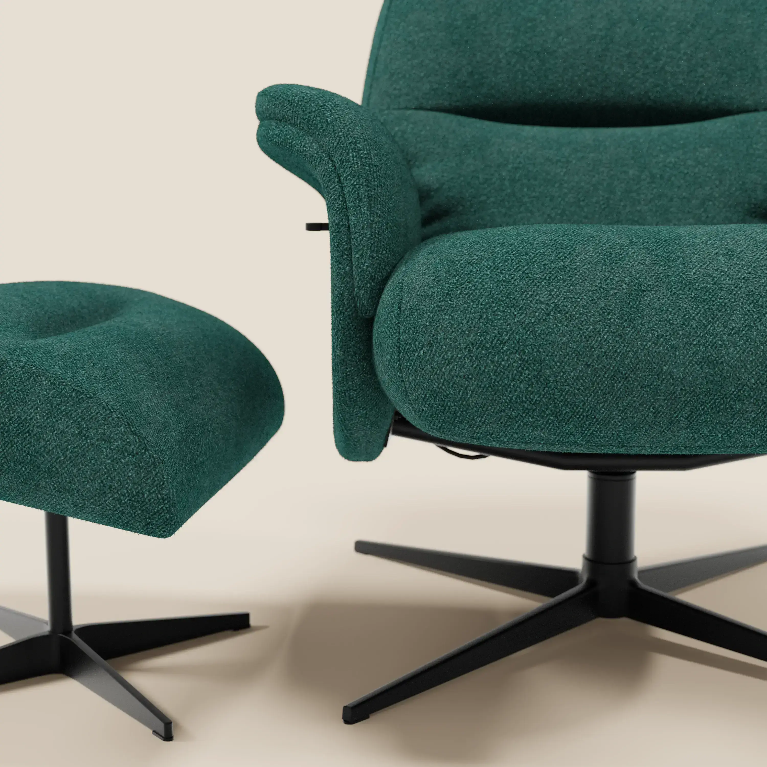 Lunor Fauteuil relax avec pouf en tissu bouclé imperméable T07 vert - Image 8