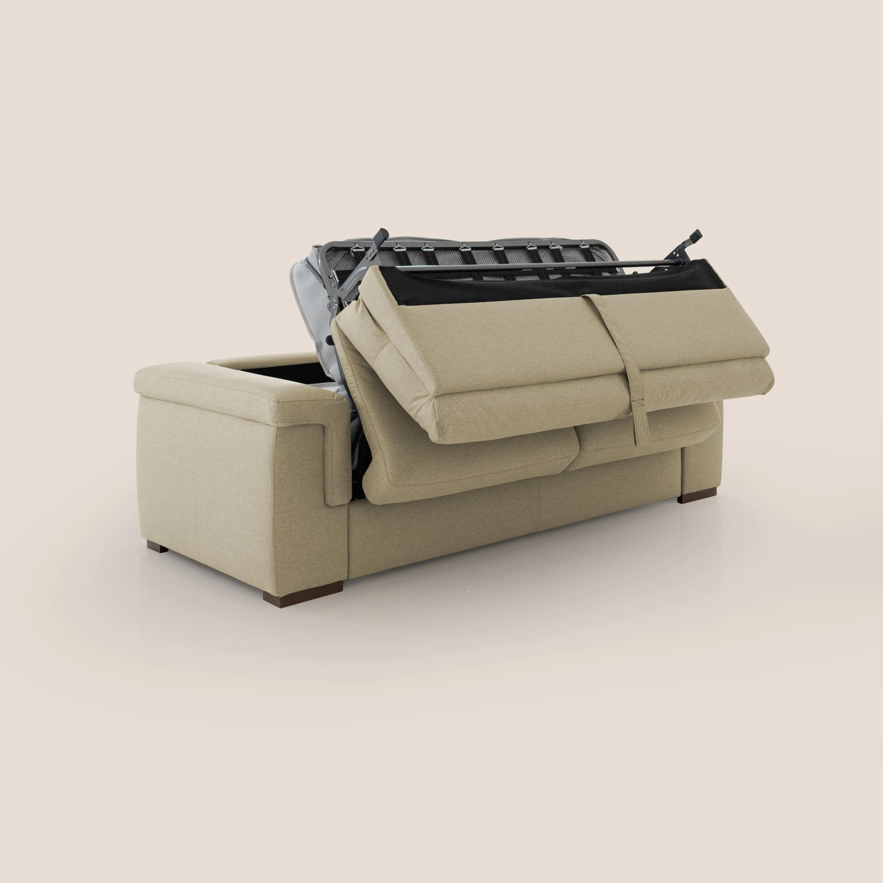 Magnolia canapé convertible avec matelas H 18cm et dossier haut et moelleux en tissu détachable T05 chameau - Image 4