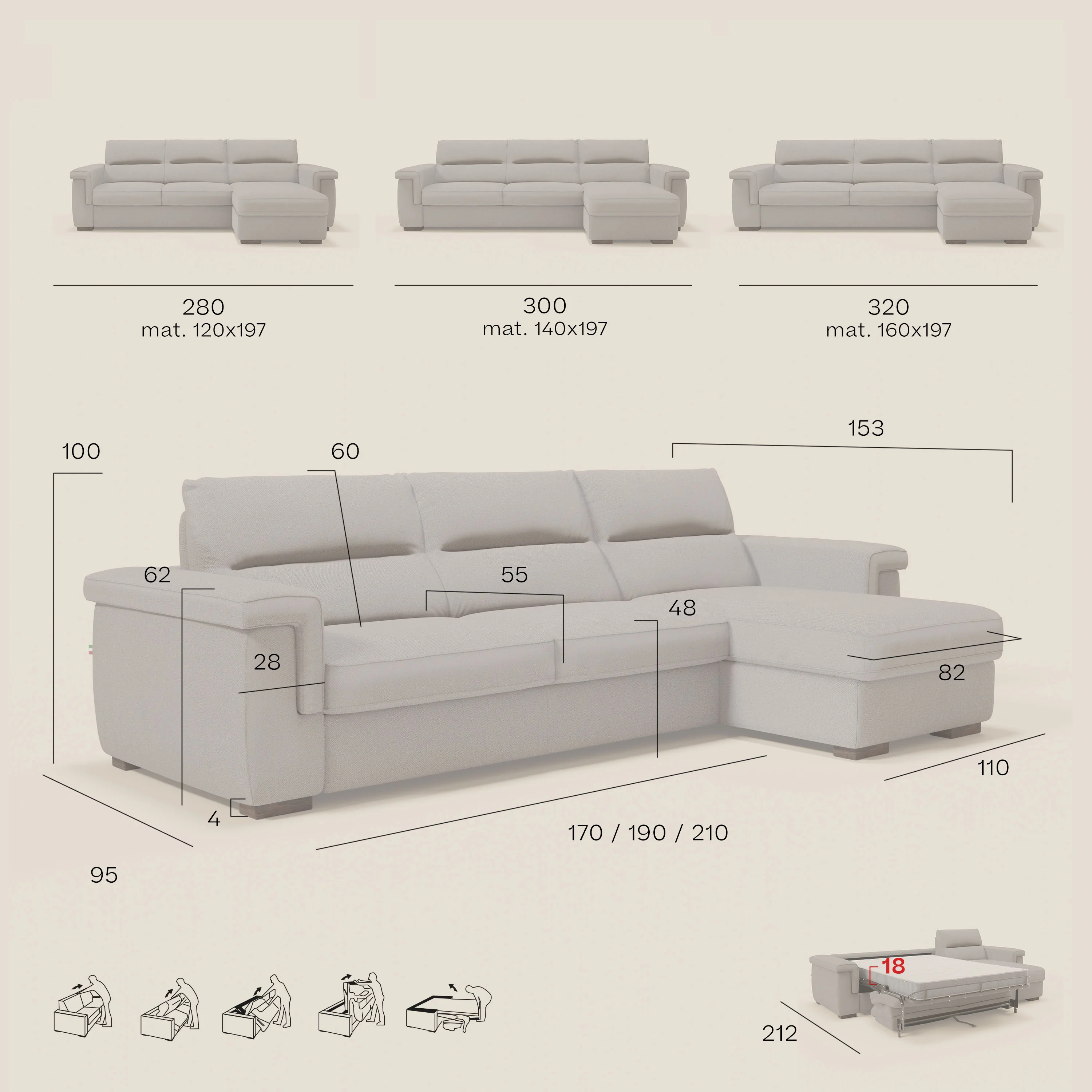 Magnolia canapé d'angle convertible avec méridienne coffre - matelas H 18cm en tissu détachable T05 - Image 14