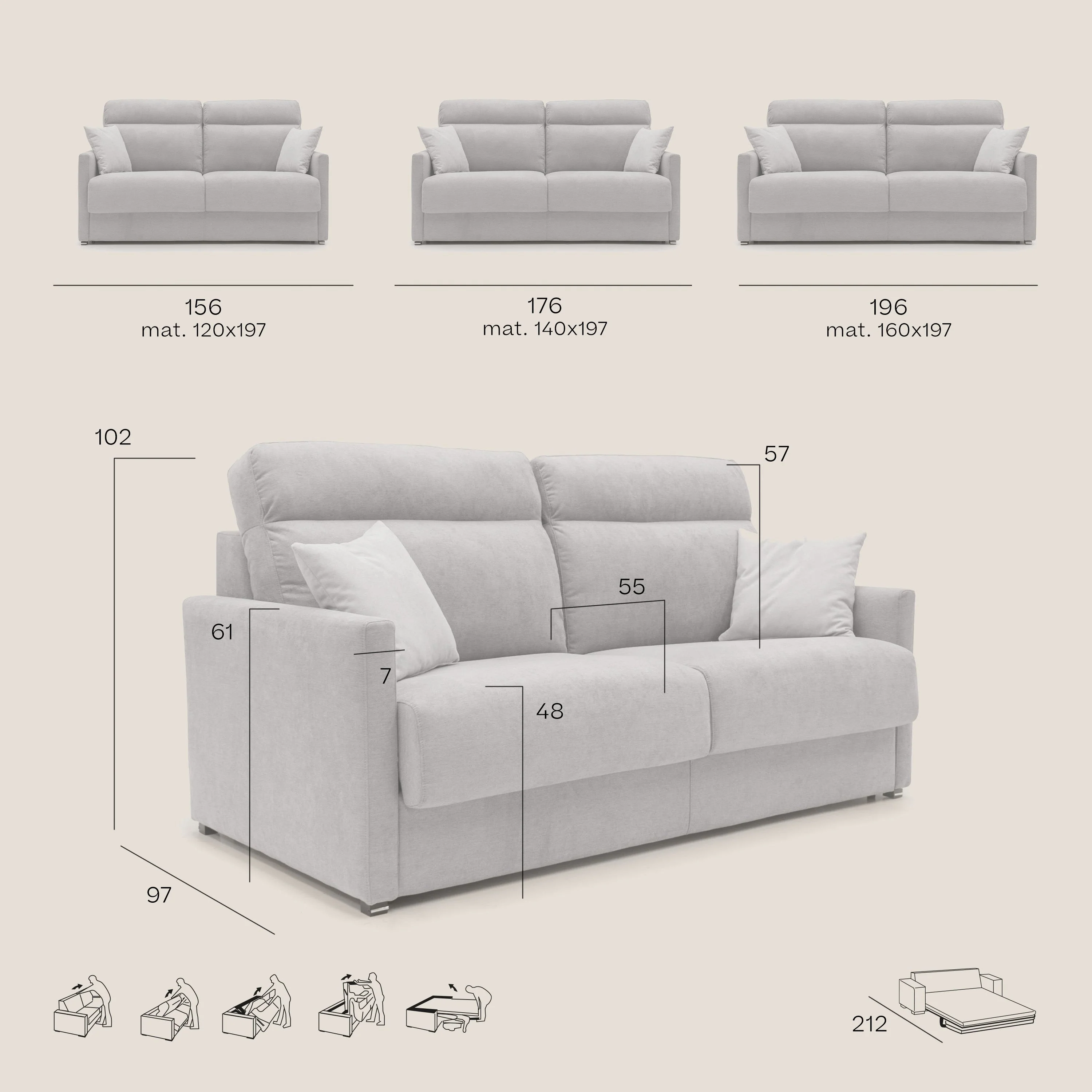 Margot canapé convertible au dossier haut et moelleux en tissu doux imperméable T02 gris - Image 9