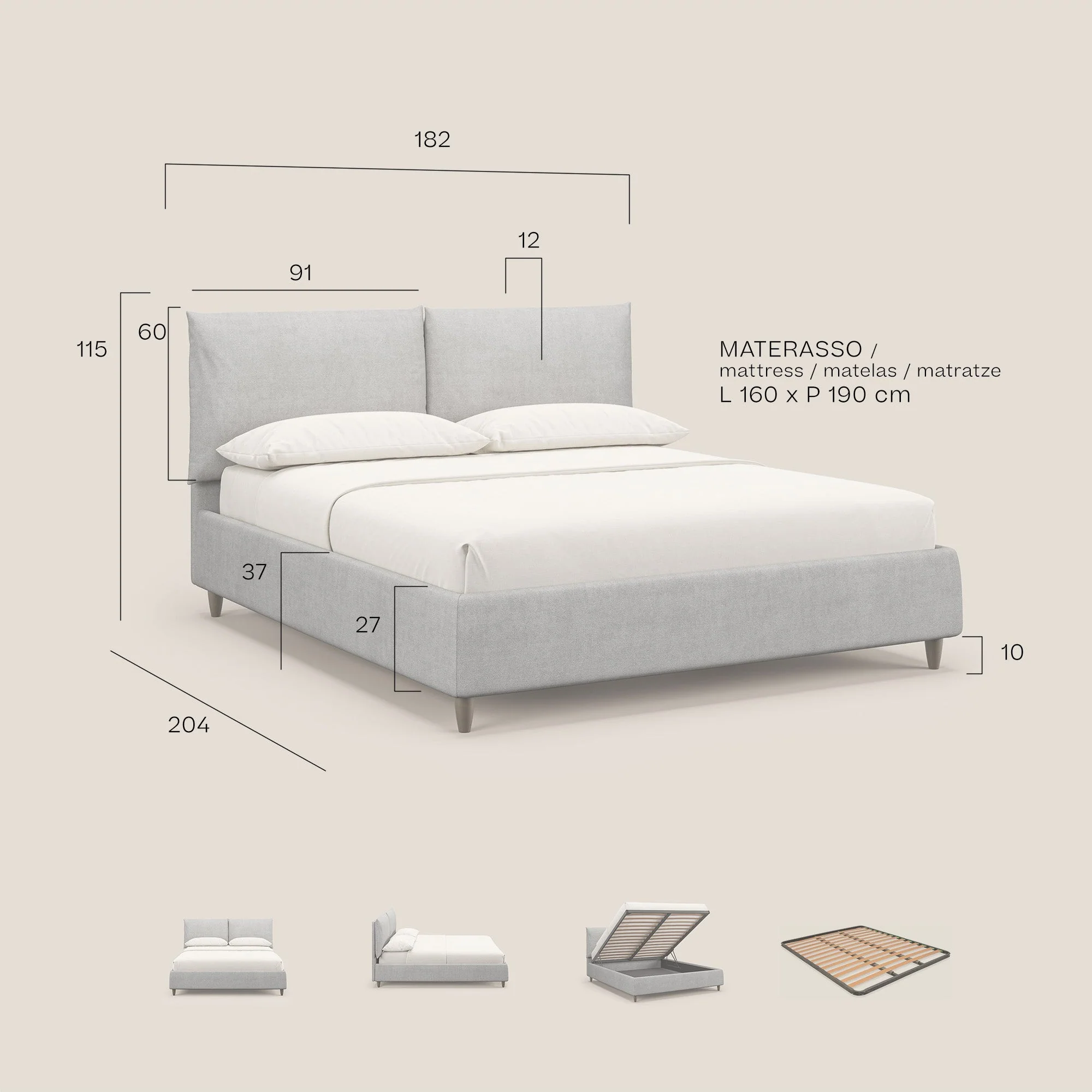 Mariana lit coffre avec coussins en tissu imperméable T02 gris - Image 9