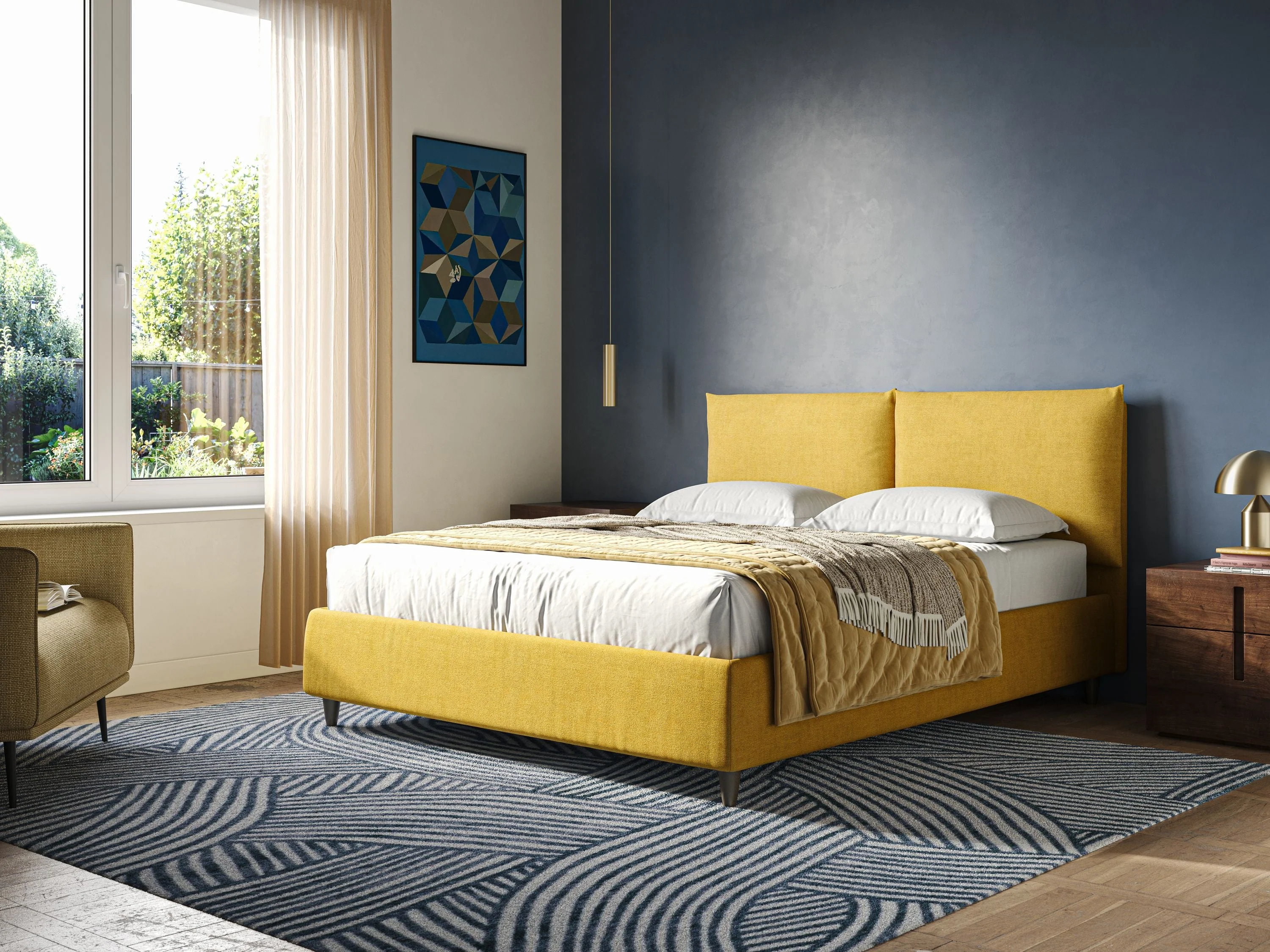 Mariana lit coffre avec coussins en tissu imperméable T02 jaune - Image 2