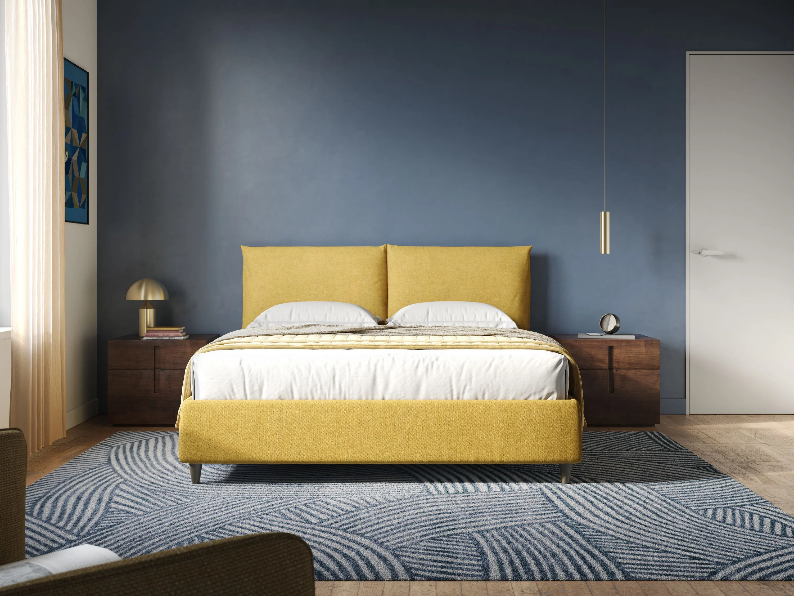 Mariana lit coffre avec coussins en tissu imperméable T02 jaune - Image 3