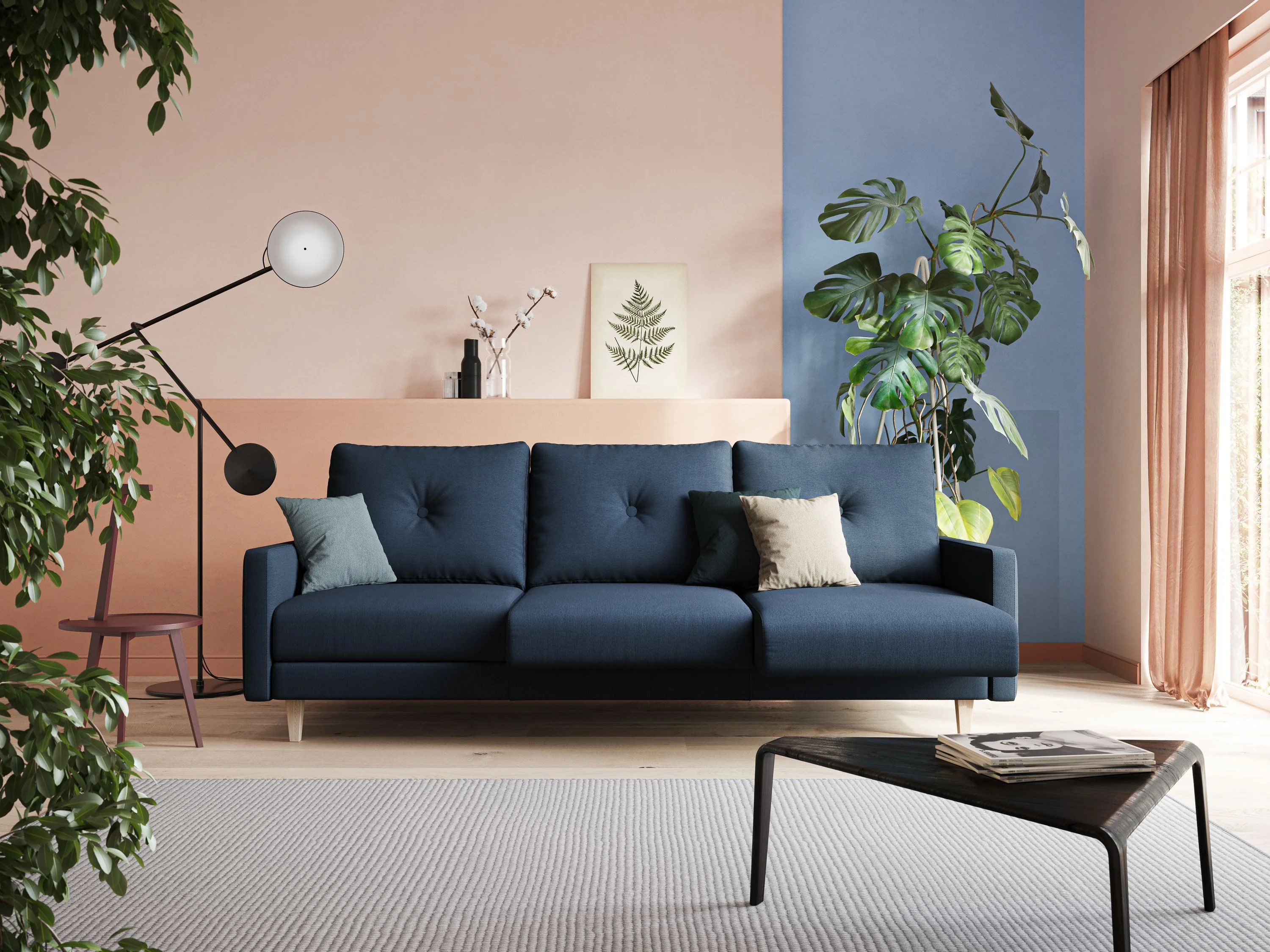 Matisse canapé 3 assises coulissantes et dossier en duvet d'oie en tissu détachable T17 bleu - Image 2