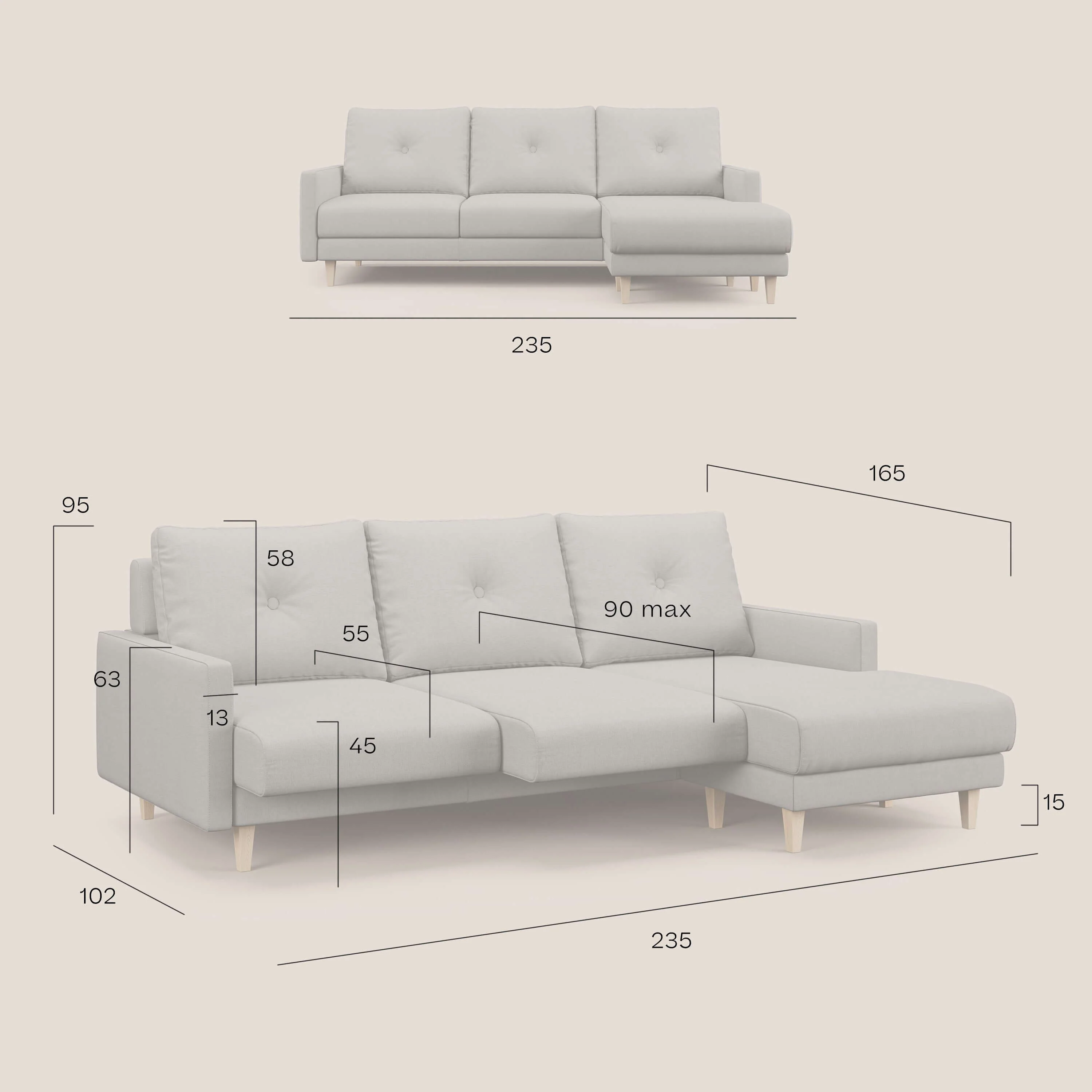 Matisse canapé d'angle avec assises coulissantes et dossier en duvet d'oie en tissu détachable T17 orange - Image 12