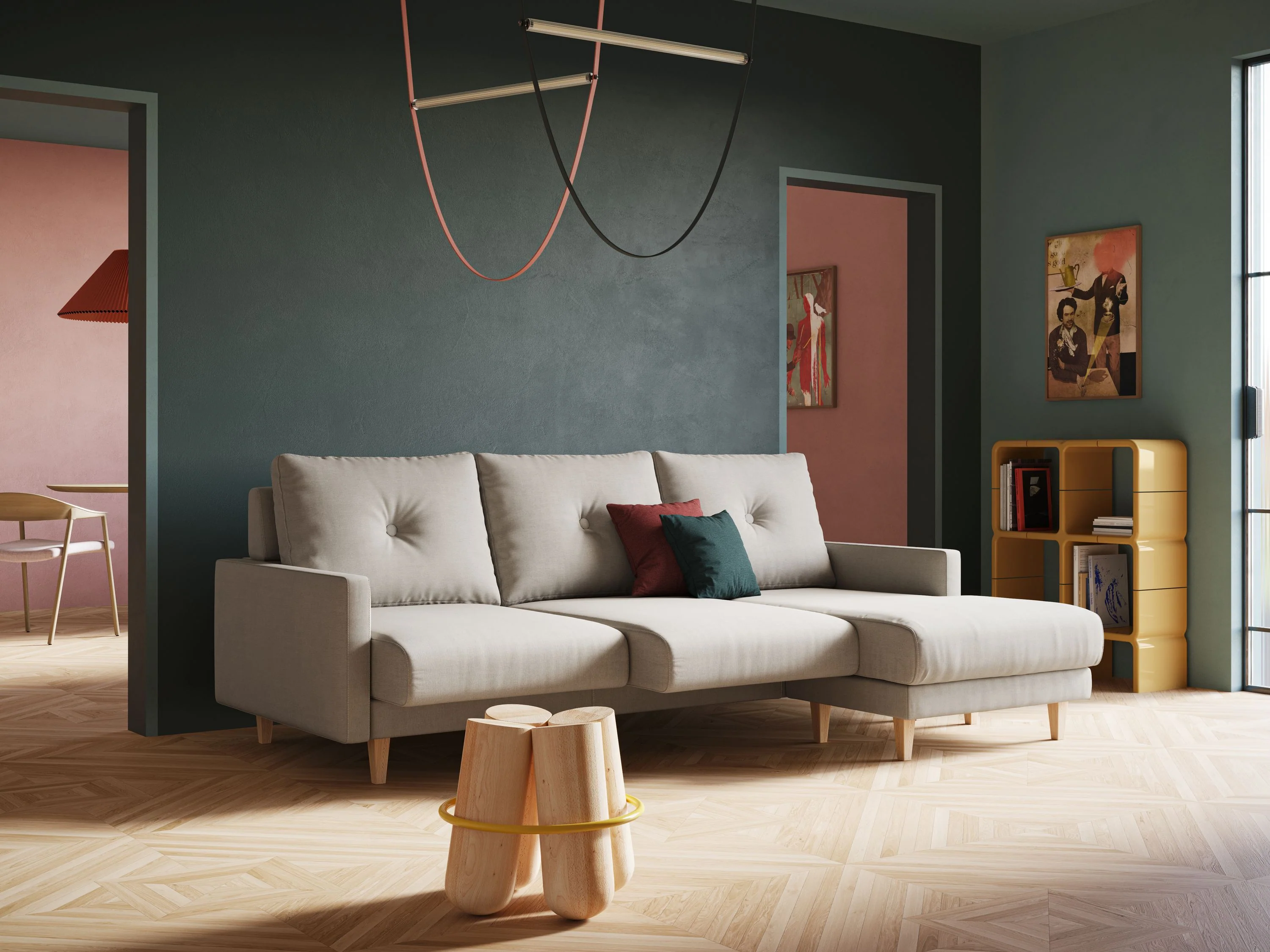 Matisse canapé d'angle avec assises coulissantes et dossier en duvet d'oie en tissu détachable T17 crème - Image 2
