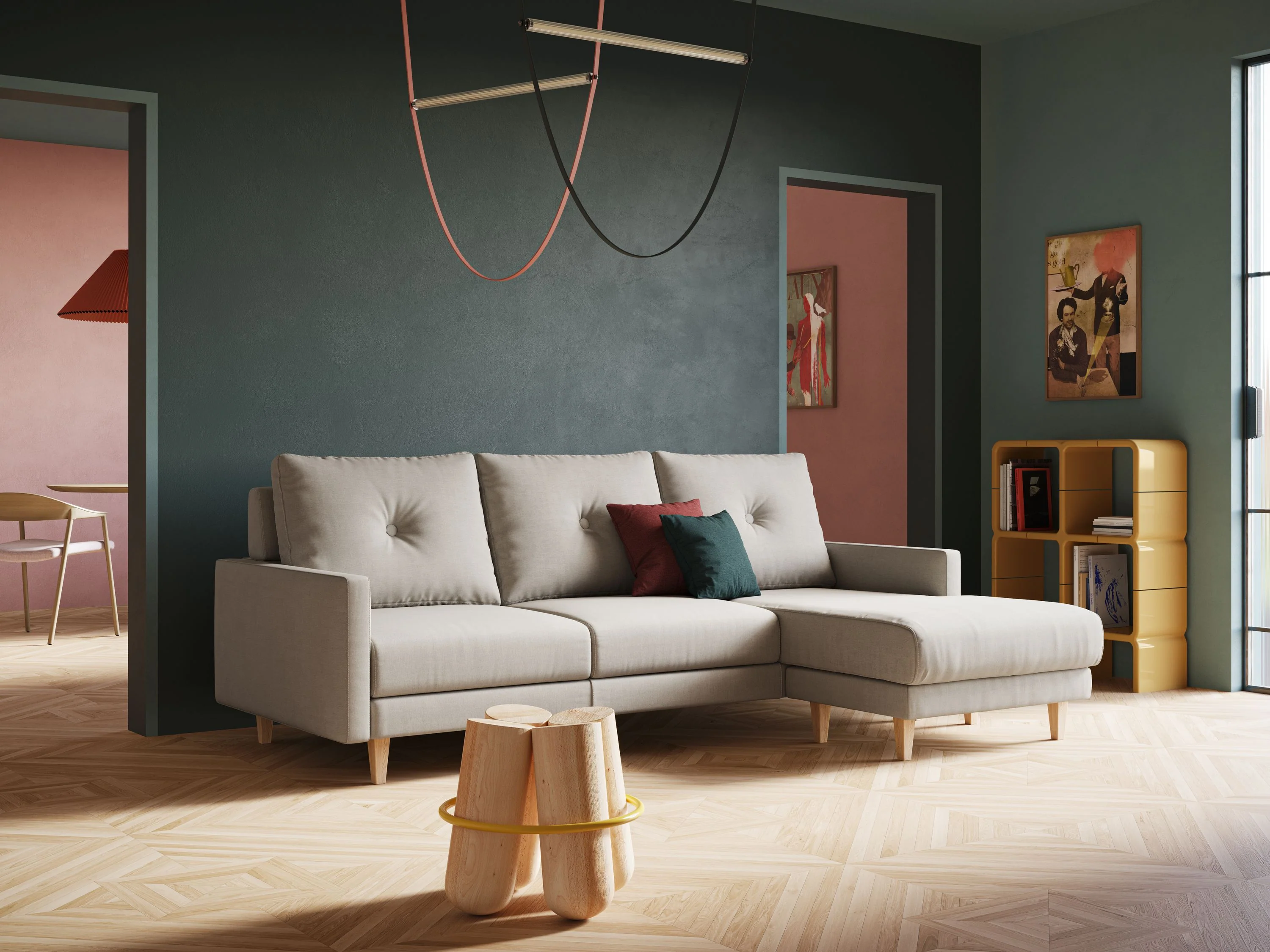 Matisse canapé d'angle avec assises coulissantes et dossier en duvet d'oie en tissu détachable T17 crème - Image 3