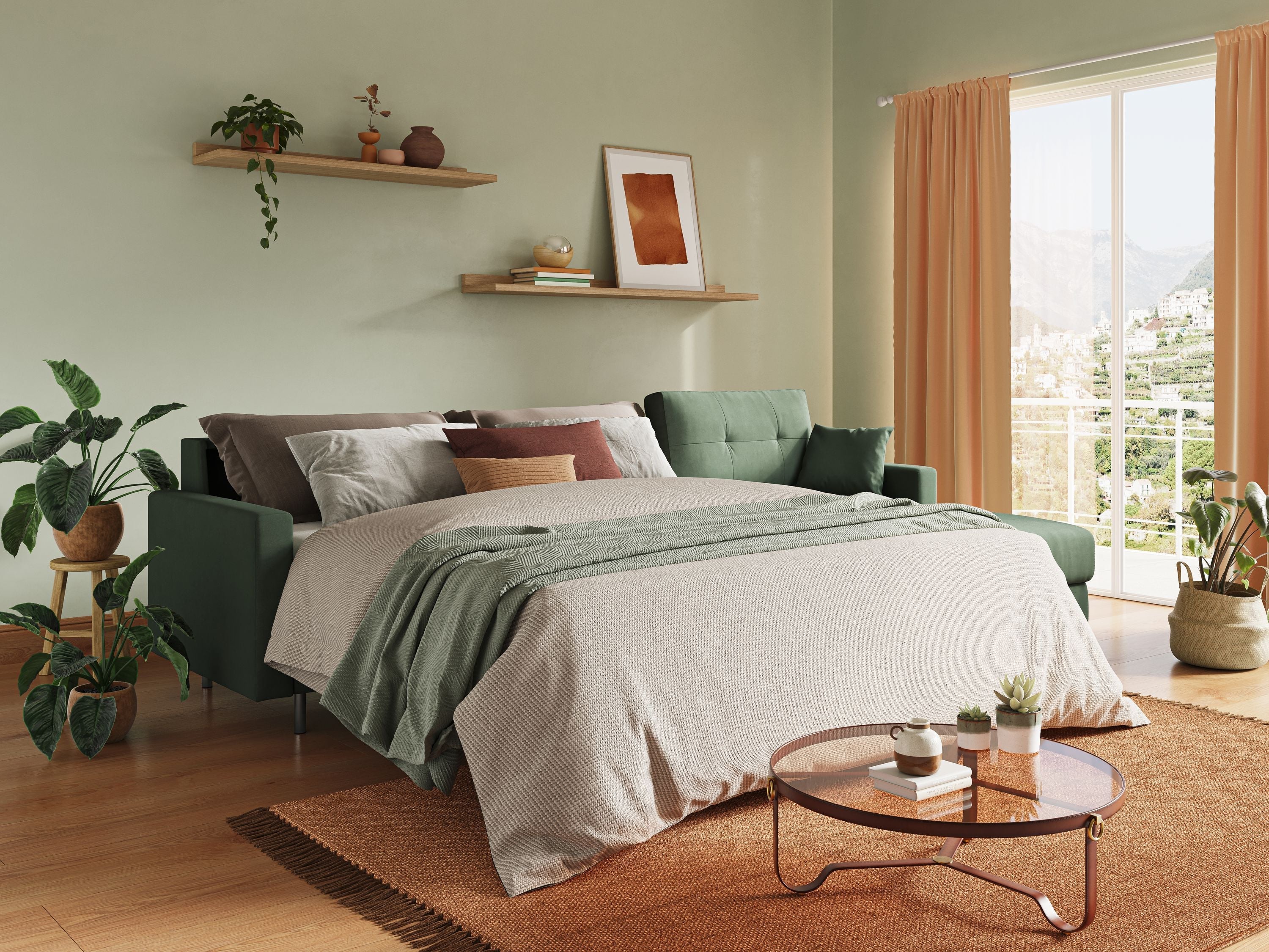 Megan canapé d'angle convertible en microfibre détachable T11 vert - Image 2
