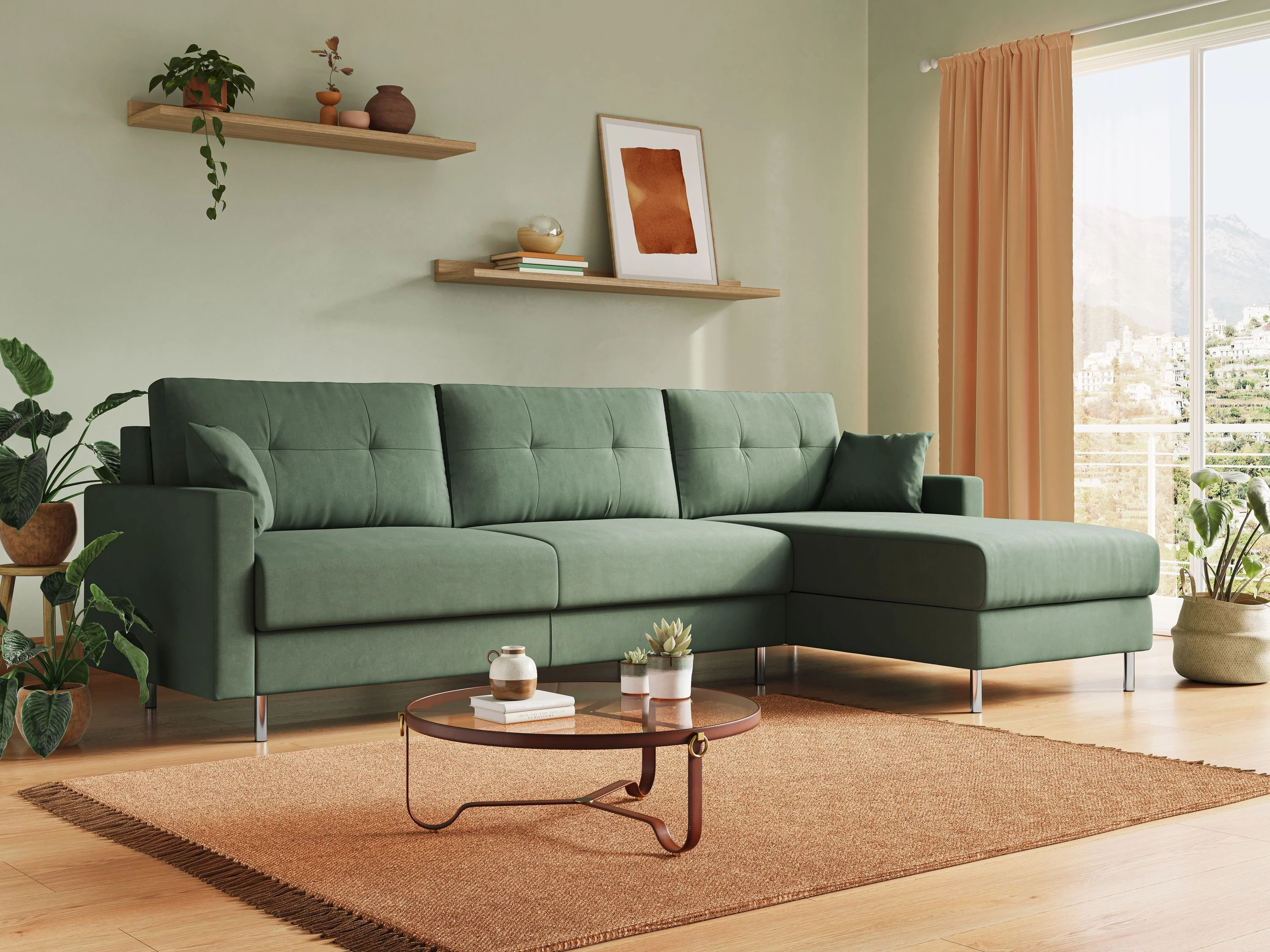 Megan canapé d'angle convertible en microfibre détachable T11 vert - Image 3