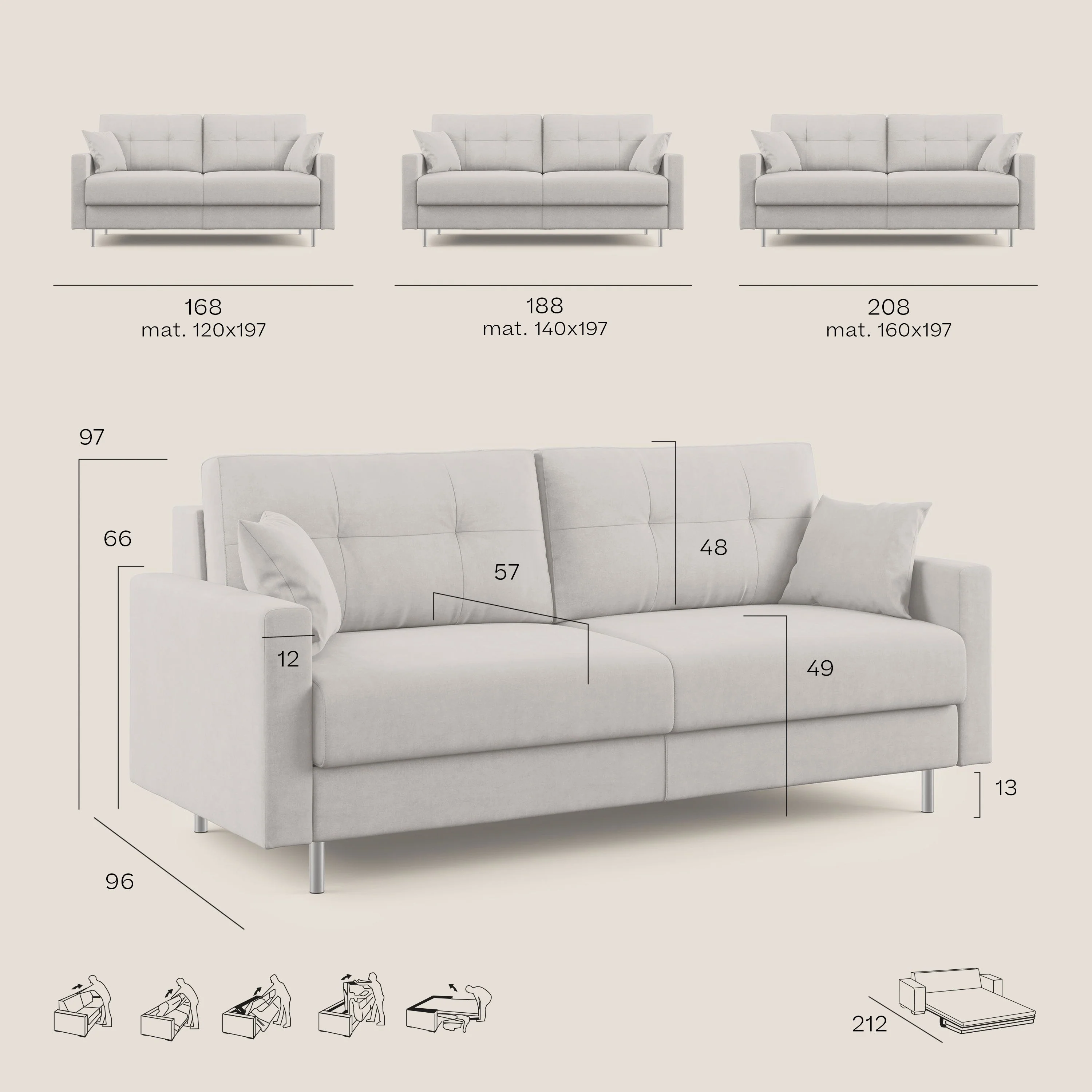 Megan canapé convertible en microfibre détachable T11 beige - Image 10