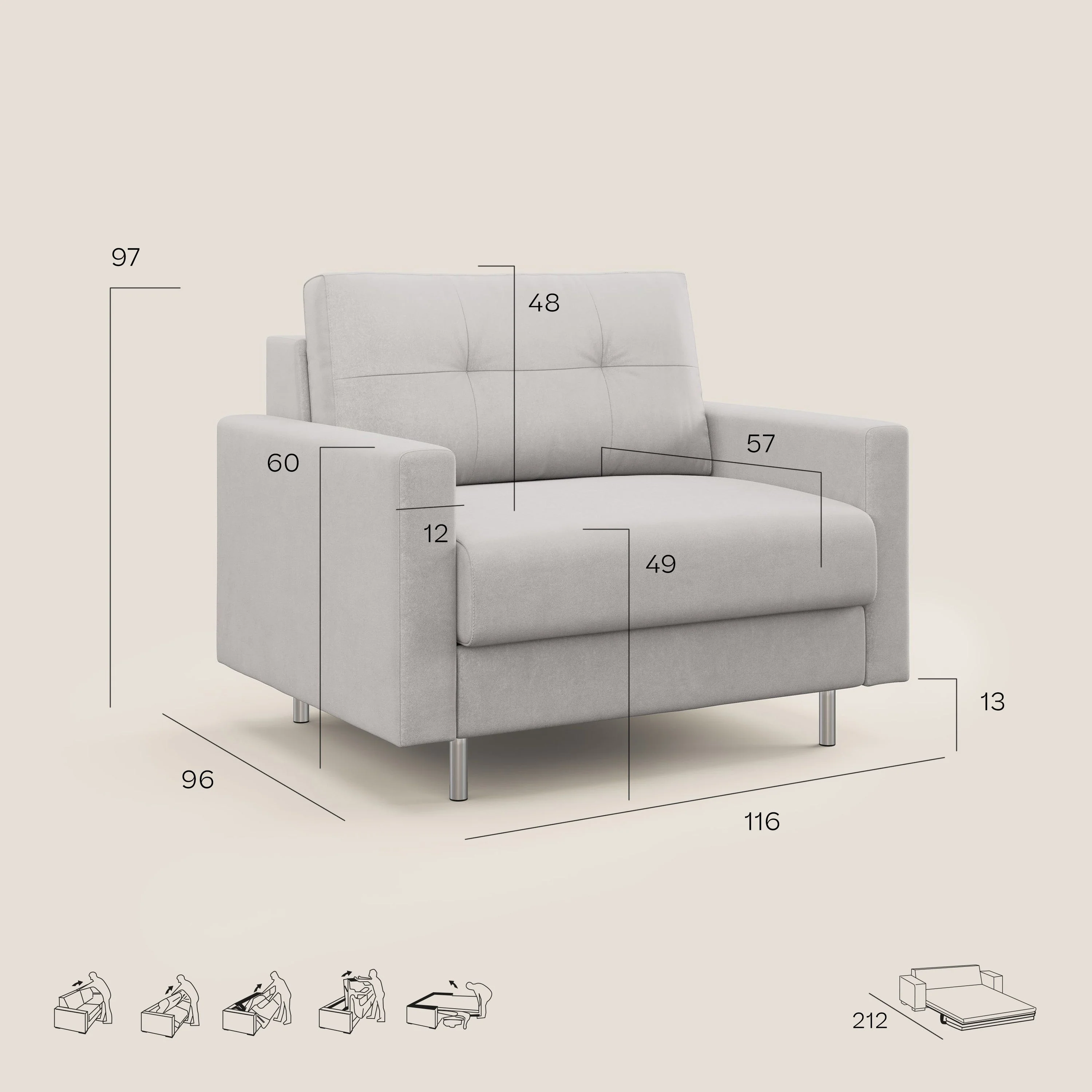 Megan fauteuil convertible en microfibre détachable T11 rouge - Image 10