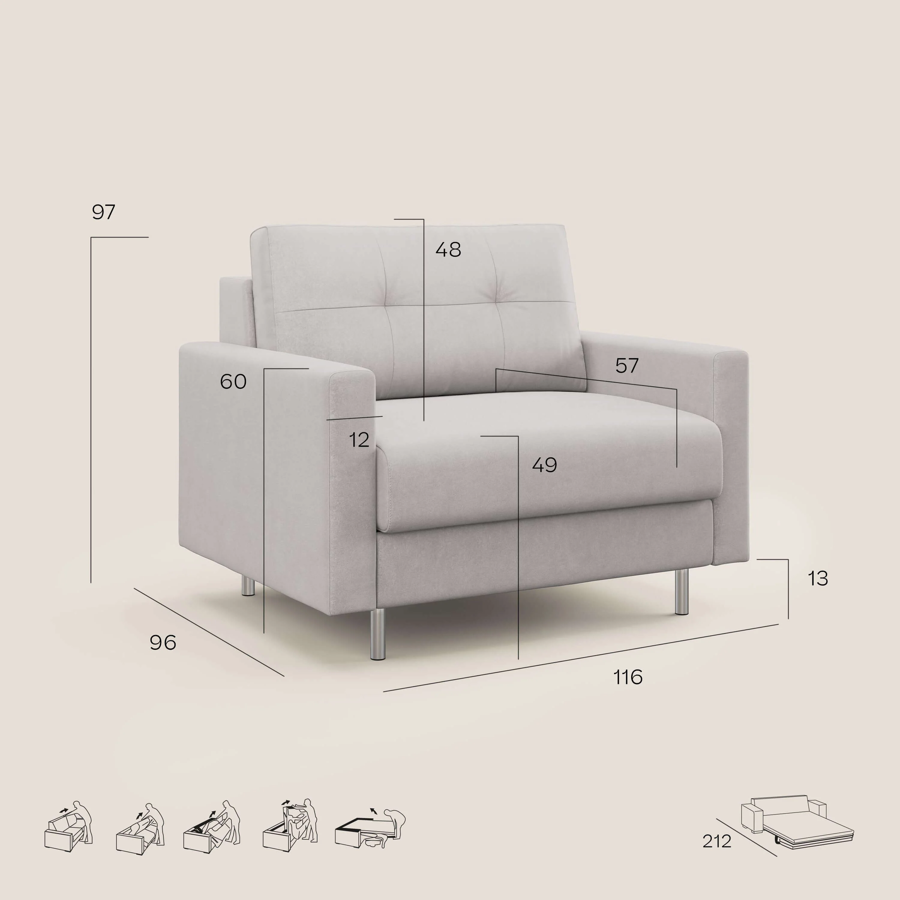 Megan fauteuil convertible en microfibre détachable T11 gris - Image 9